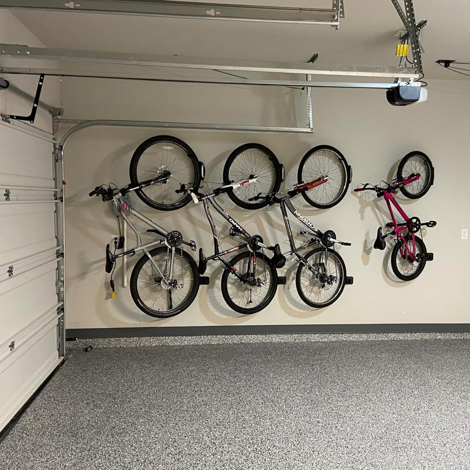 Wallmaster Swivel Double Bearing Design Bike Rack, Wall Mount Bicycles 4-Pack Storage System Vertical Bike Hook for Indoor/Outdoor - Image 9