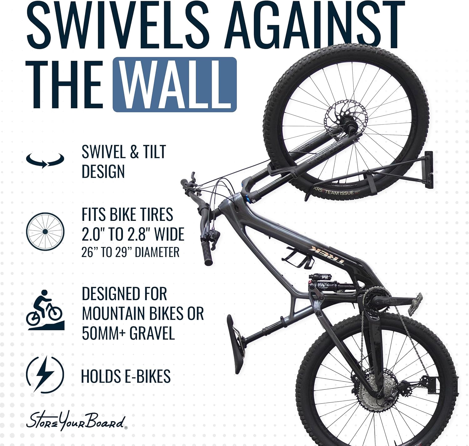 StoreYourBoard SwivelStow Mountain Bike Storage 2-Pack, No Lift Swivel Bike Wall Mount, Heavy Duty Garage Bike Rack, MTB and e-Bike - Image 4