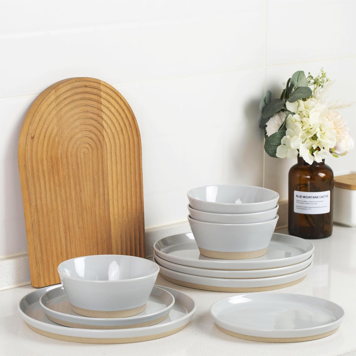 Famiware Saturn Plates and Bowls Set of 12 and Milkyway 4oz Dipping Bowls Set of 6, 18 Pieces Dinnerware Sets, Light Gray - Image 8