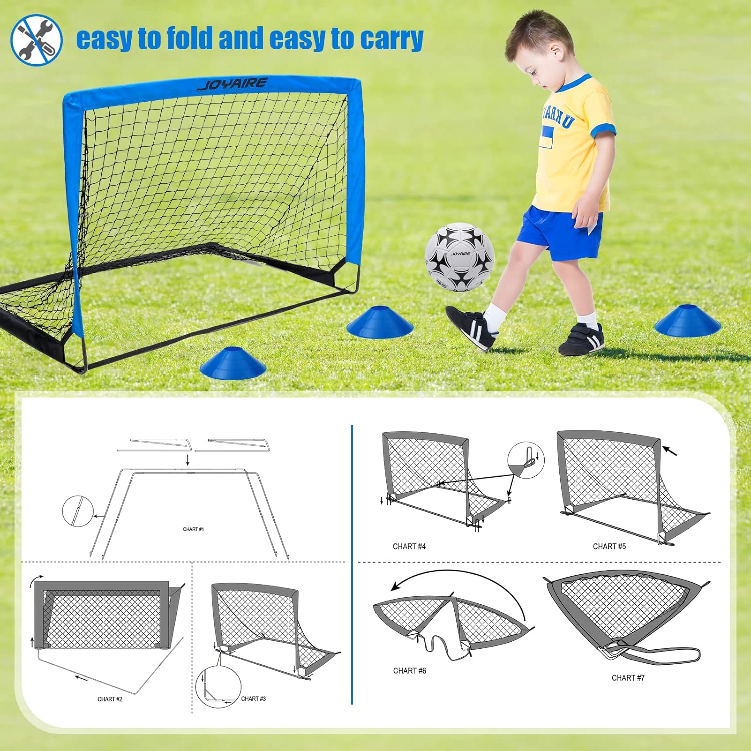 Kids Soccer Goals for Backyard Set, Portable Toddler Soccer Goal 2 of 4x3 ft, 6x4 ft, 7x5 ft, Soccer Training Equipment, Pop Up Soccer Net Kit with Size 4 Soccer Ball, Youth Games, Outdoor Sports Play - Image 8