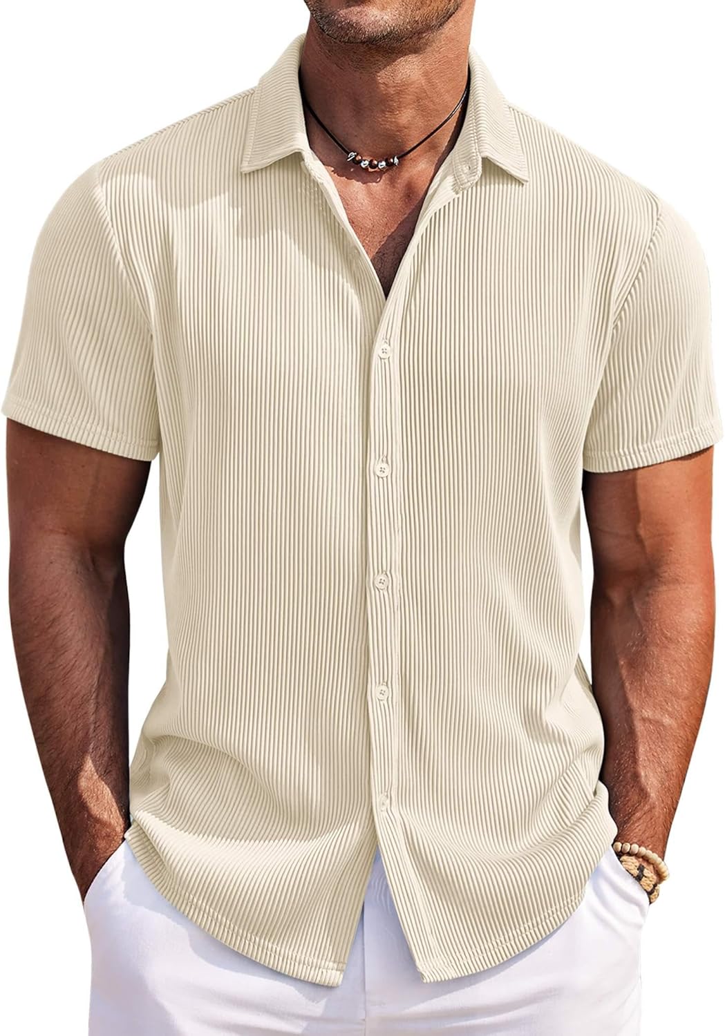COOFANDY Men's Casual Shirts Short Sleeve Button Down Shirt for Men Wedding Beach Fashion Shirt - Image 2