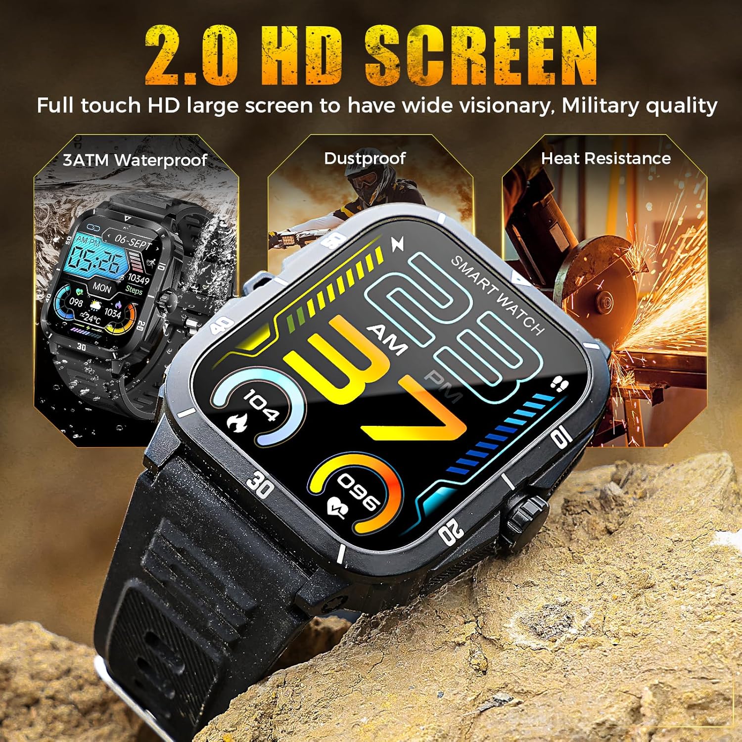 Military Smart Watch for Men 3ATM Waterproof Watch 2.0'' Big Screen Tactical Smartwatch 430mAh Fitness Tracker with Heart Rate Sleep Monitor Outdoor Answer Call for iPhone Android - Image 4