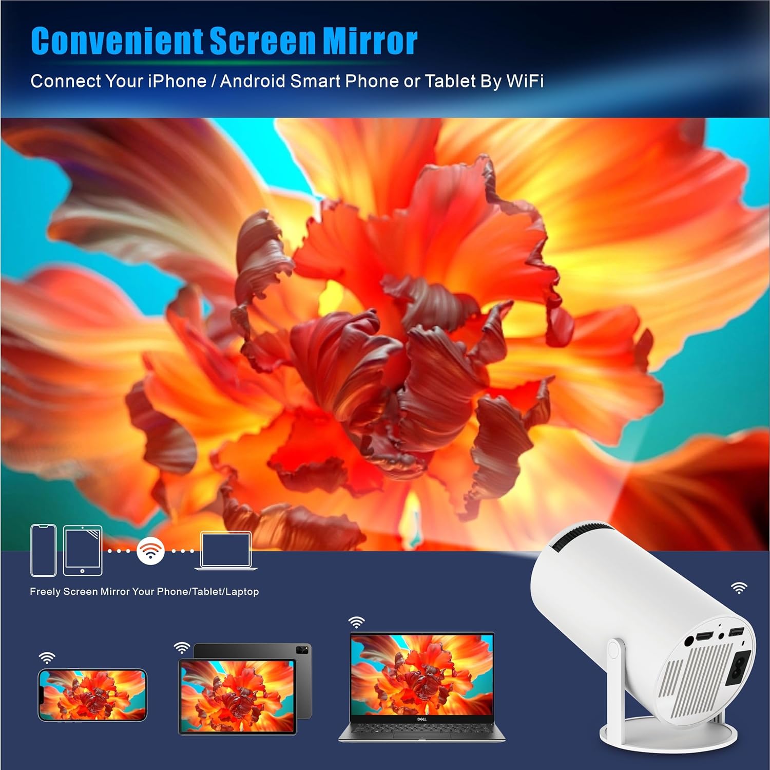 Smart Mini Projector - 4K with WiFi 6 & Bluetooth 5, Portable Android 11, Auto Keystone, 180 Display Up to 130 Inch - Image 8
