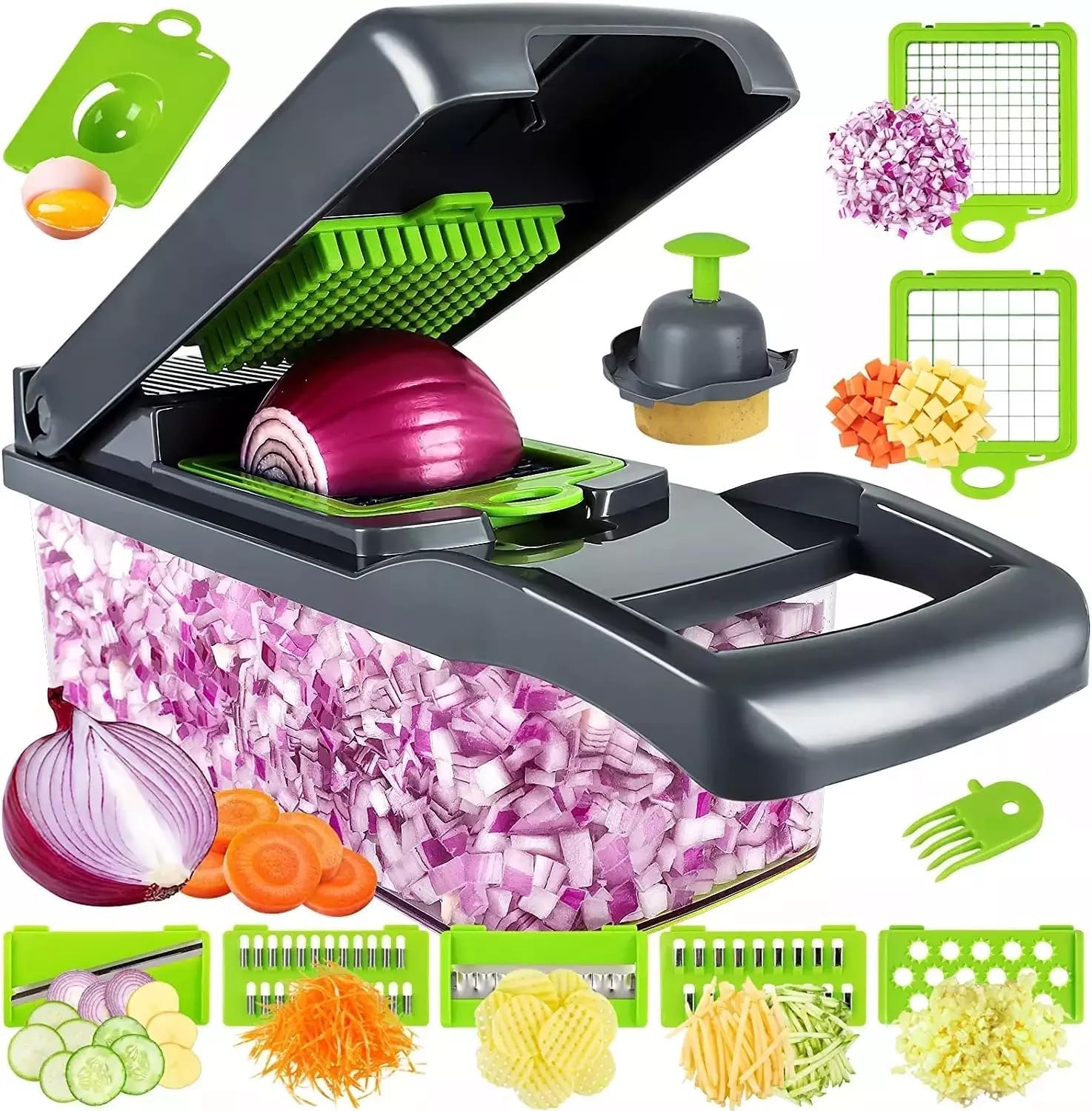 Vegetable Chopper, Pro Onion, Multifunctional 14 in 1 Food Chopper, Kitchen Vegetable Cutter Slicer Dicer,Veggie Chopper With 8 Blades, Potatoes, Carrot and Garlic Chopper With Container - Image 2
