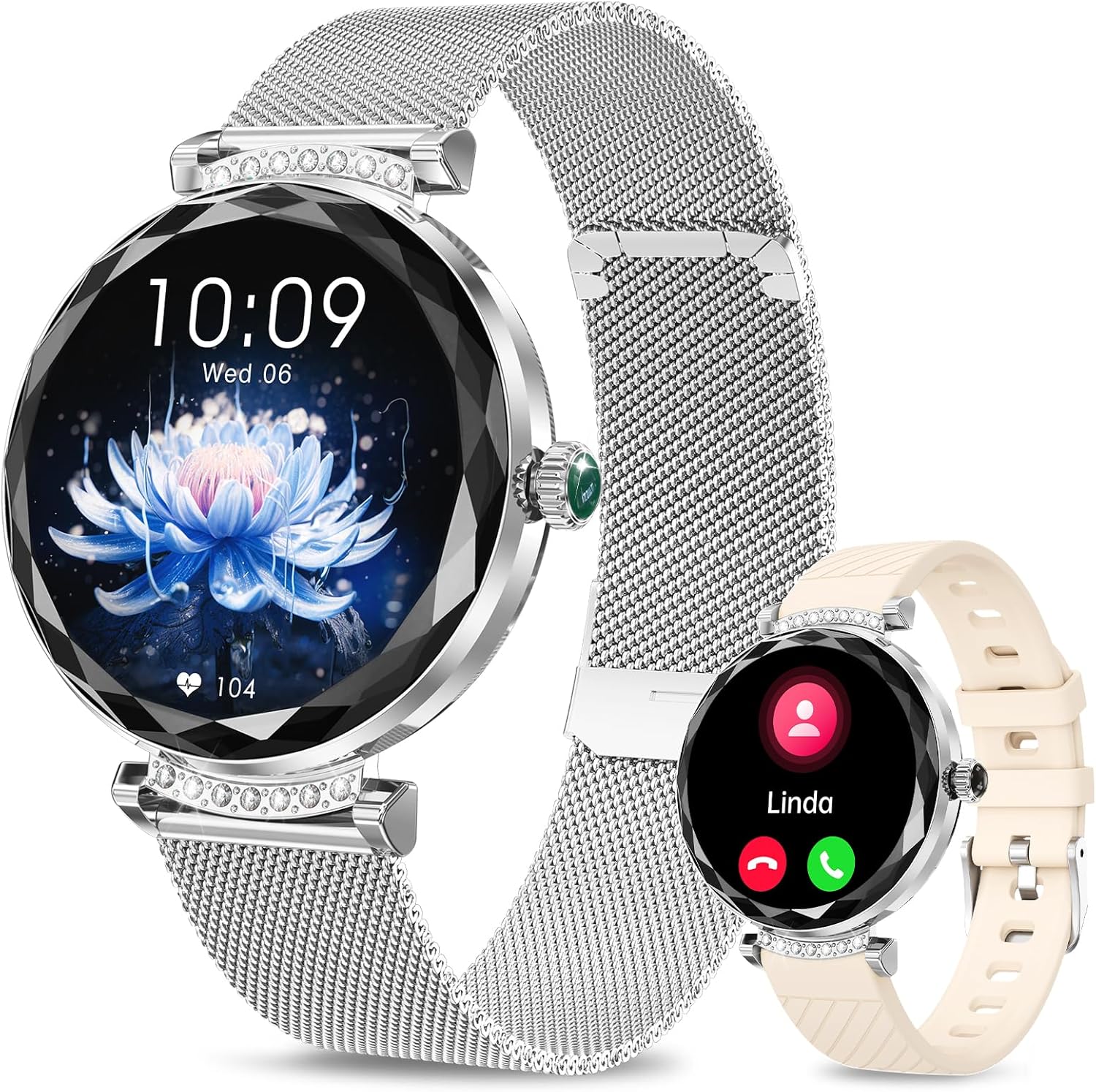 Smart Watches for Women Answer/Make Call, 1.19" AMOLED Smartwatch with Bluetooth for Android iOS Phones, IP68 Waterproof Fitness Tracker with Heat Rate Blood Pressure, 120+ Sports, Silver - Image 2