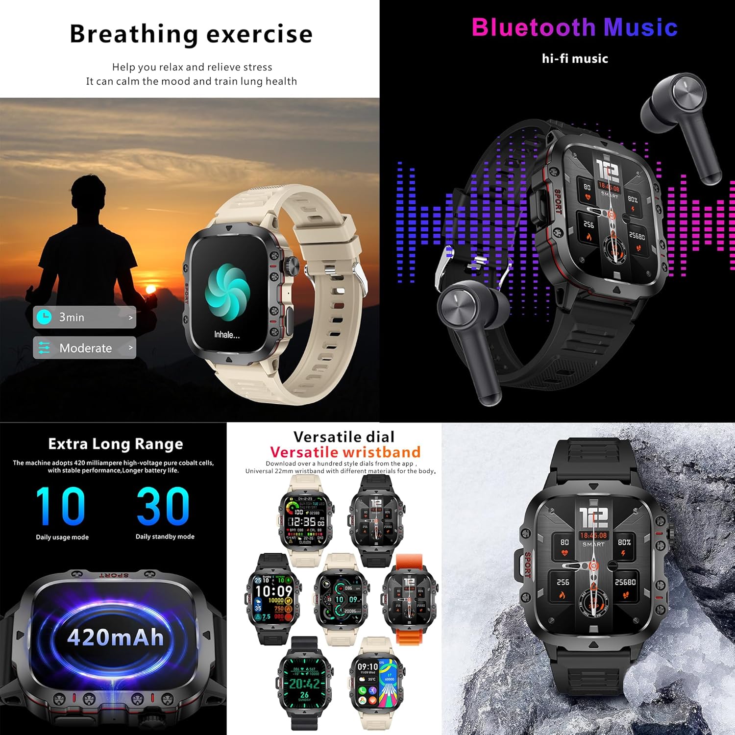 Military Smart Watch for Men(Answer/Dial Calls), 5ATM Waterproof Smartwatch Fitness Tracker for Android iPhone, 1.96" Activity Tracker with Heart Rate Sleep SpO2 Monitor, Calorie, 3 Straps (Brown) - Image 8