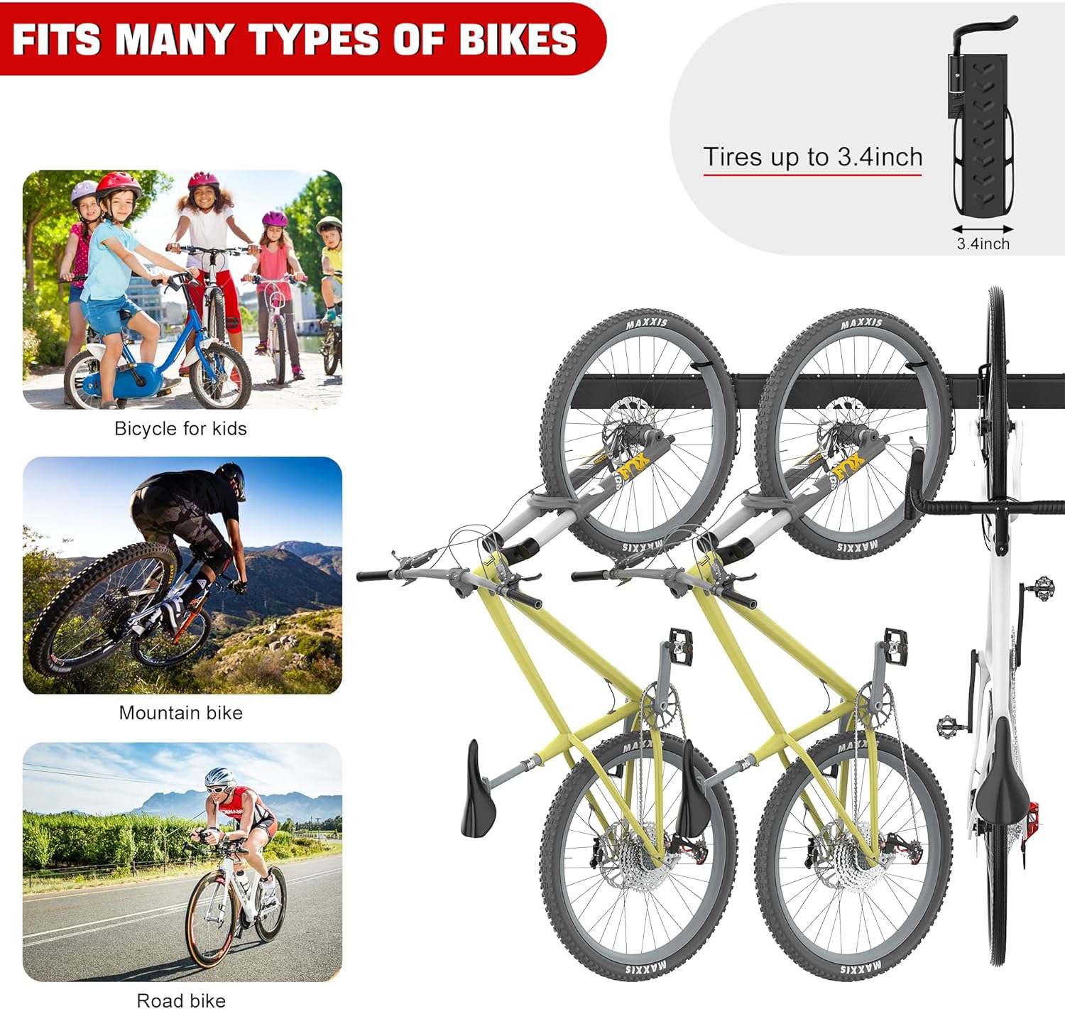 Ultrawall Swivel Bike Storage Rack, Adjustable Wall Mounted Bike Rack for Garage, Vertical Bike Hanger for Indoor Bicycle Storage, Space Saving Bike Holder - Image 7