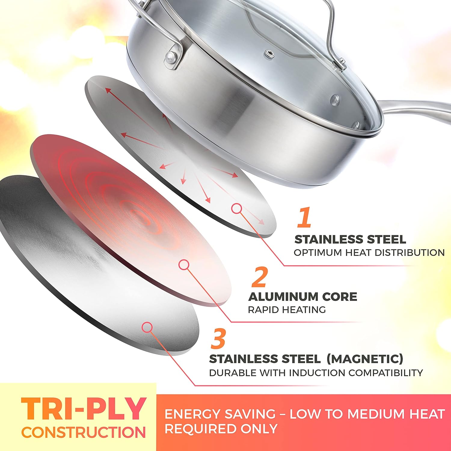 Mueller Pots and Pans Set 17-Piece, Ultra-Clad Pro Stainless Steel Cookware Set, Ergonomic EverCool Handle, Induction Cookware, Includes Saucepans, Skillets, Dutch Oven, Stockpot, Steamer For Cooking - Image 4