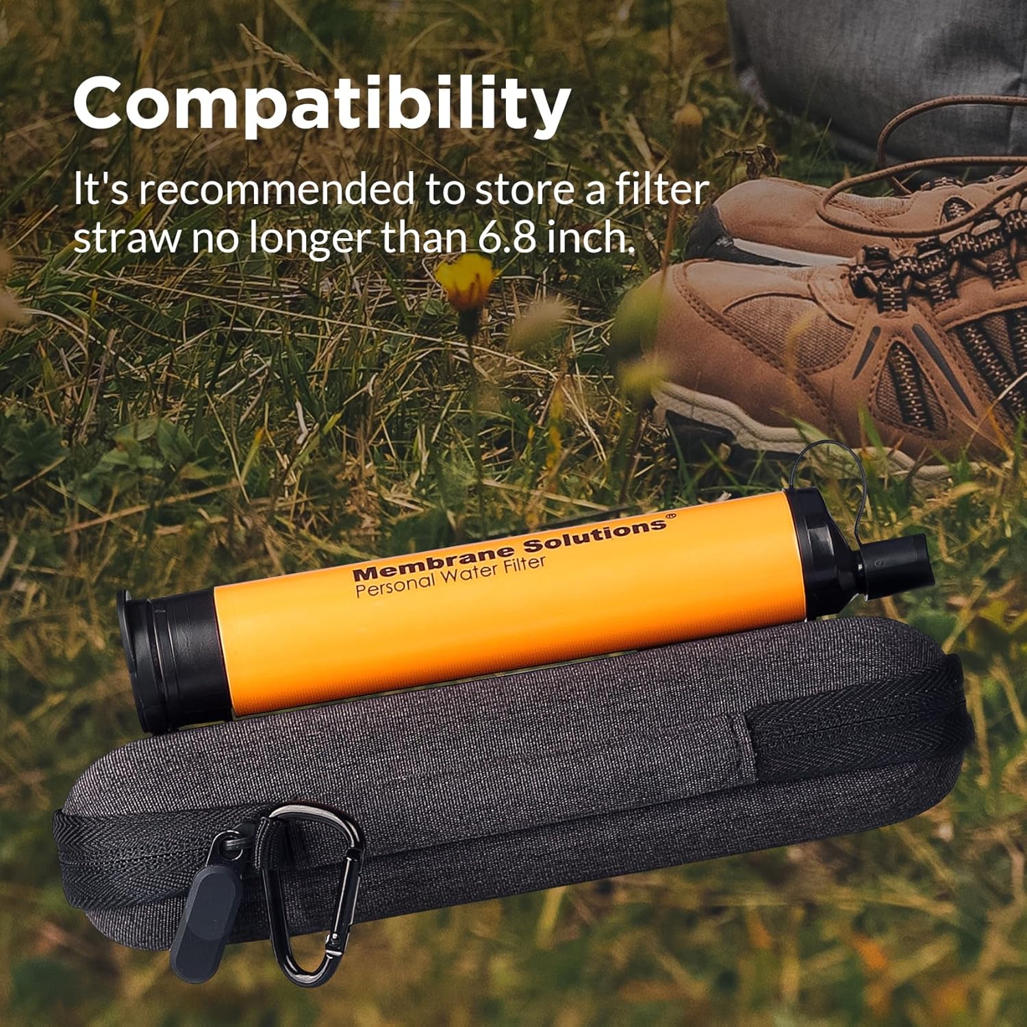 Membrane Solutions Orange Personal Water Filter Straw with Protect Carry Case, 0.1μm Outdoor Portable Backup Filtration Emergency Survival Gear, Drinking Water Purifier Straw Bag for Camping Travel - Image 8