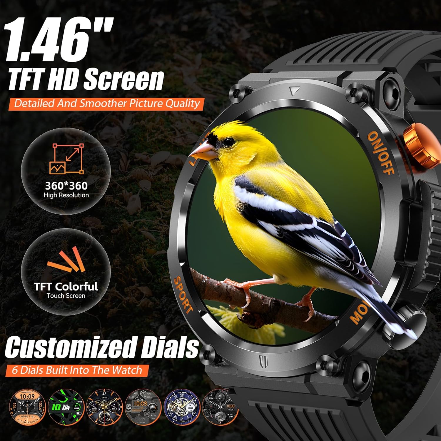 Military Smart Watches for Men (Answer/Make Call) with Flashlight, 450mAh Battery Fitness Tracker with Multiple Sport Modes, Waterproof Smartwatch with Heart Rate/Sleep Monitor - Image 4