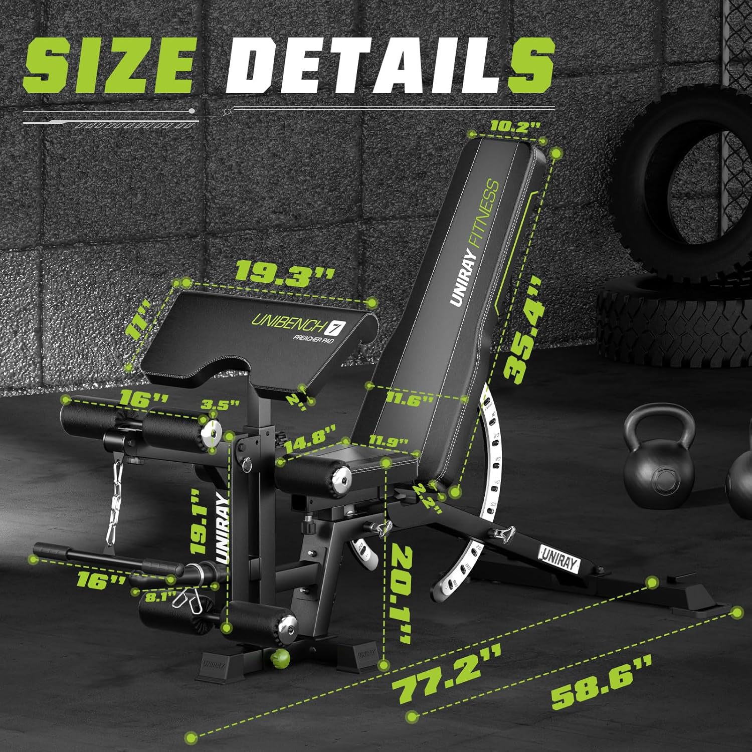 Weight Bench, Workout Bench for Home Gym with 1200 LBS Capacity, Adjustable Weight Bench with Heavy Duty Leg Extension and Preacher Pad, Gym Bench Incline Flat Decline for Bench Press Full Body Strength Training - Image 9