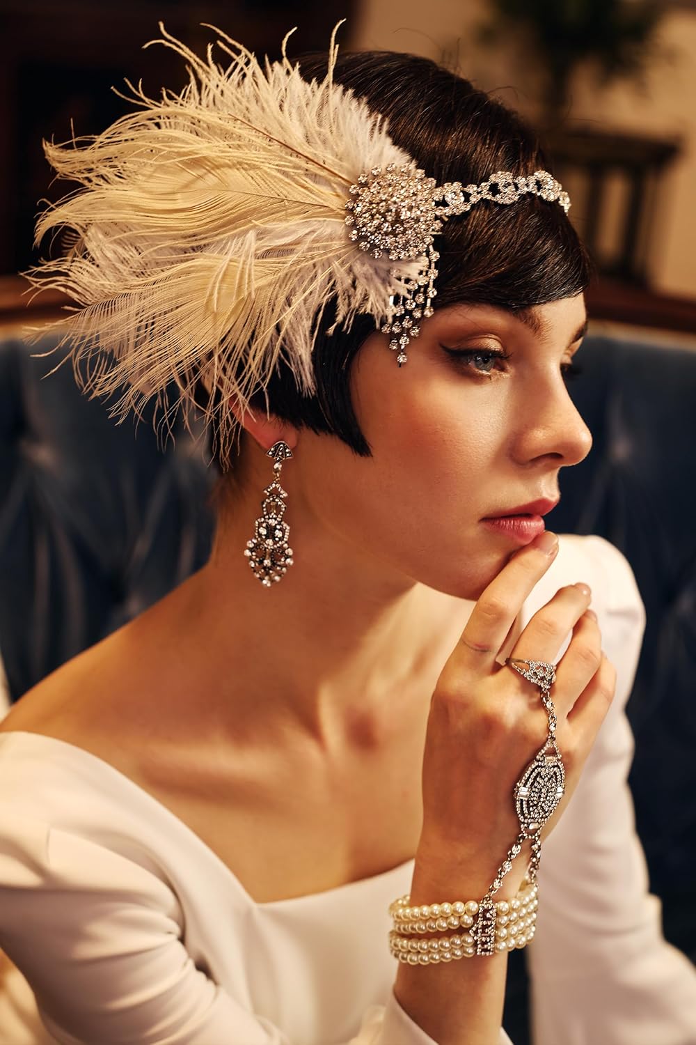 Coucoland 1920s Flapper Earrings Roaring 20s Great Gatsby Rhinestone Earrings - Image 7