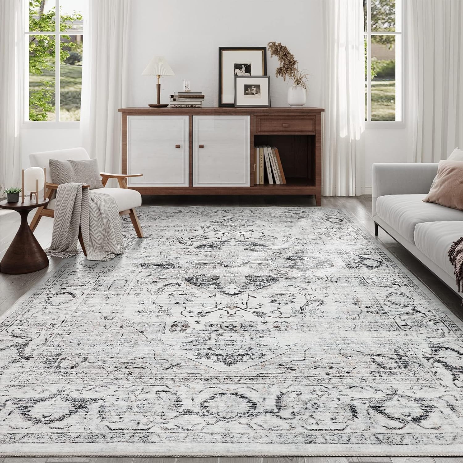 8x10 Area Rugs for Living Room - Stain Resistant Anti-Slip Backing Washable Rug,Rugs for Bedroom,Dining Room,Vintage Printed Large Area Rug (Ivory/Gray,8'x10') - Image 4