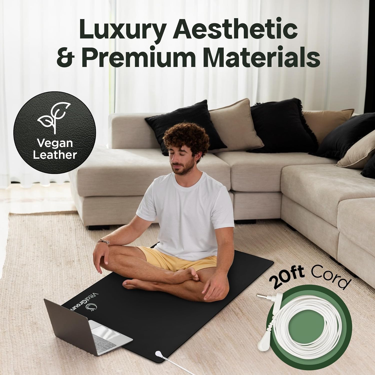 2X Grounding Mat Set Vegan Leather–Grounding Mat for Feet & Bed to Help with Better Sleep, Stress Relief & Full-Body Earthing, Ideal for Bed, Desk, Yoga and Meditation, 35x24in & 27x10in - Image 5