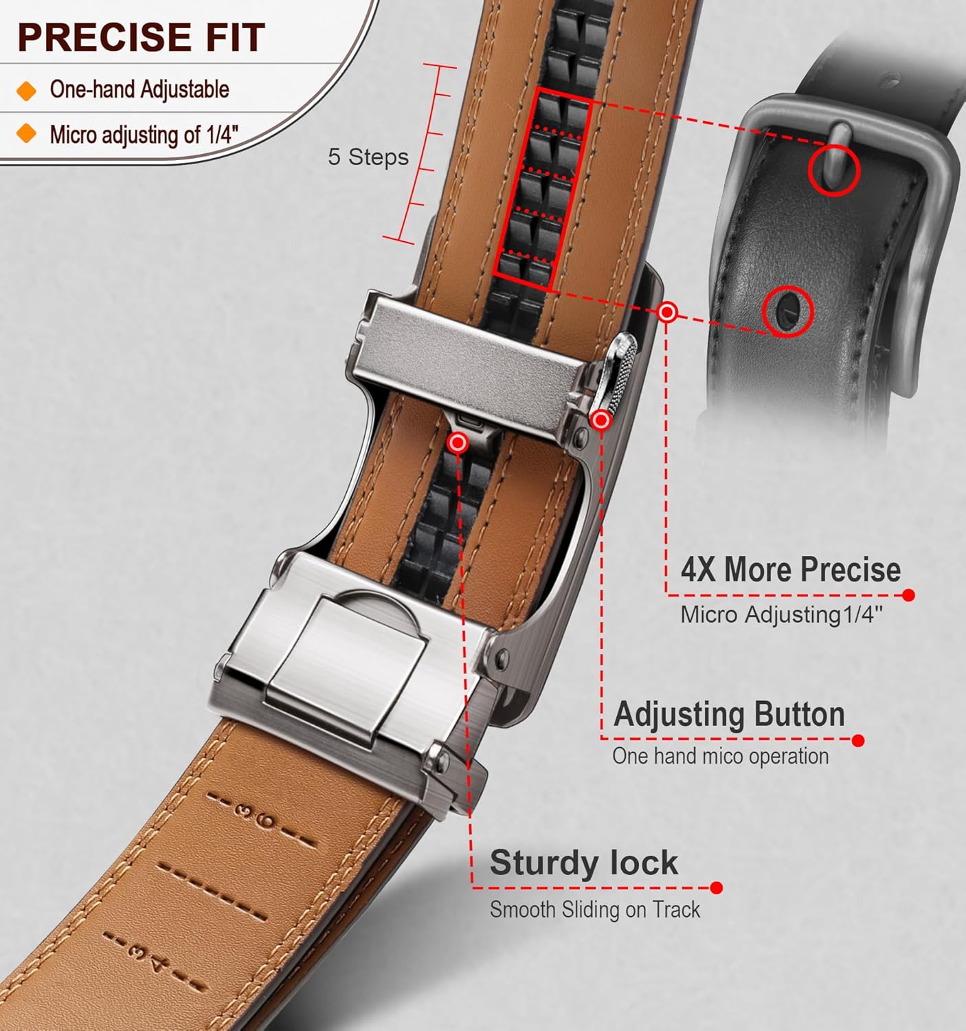 KEMISANT Mens Belt, Leather Ratchet Belt Customizable Fit,Effortless Style 35mm - Image 5