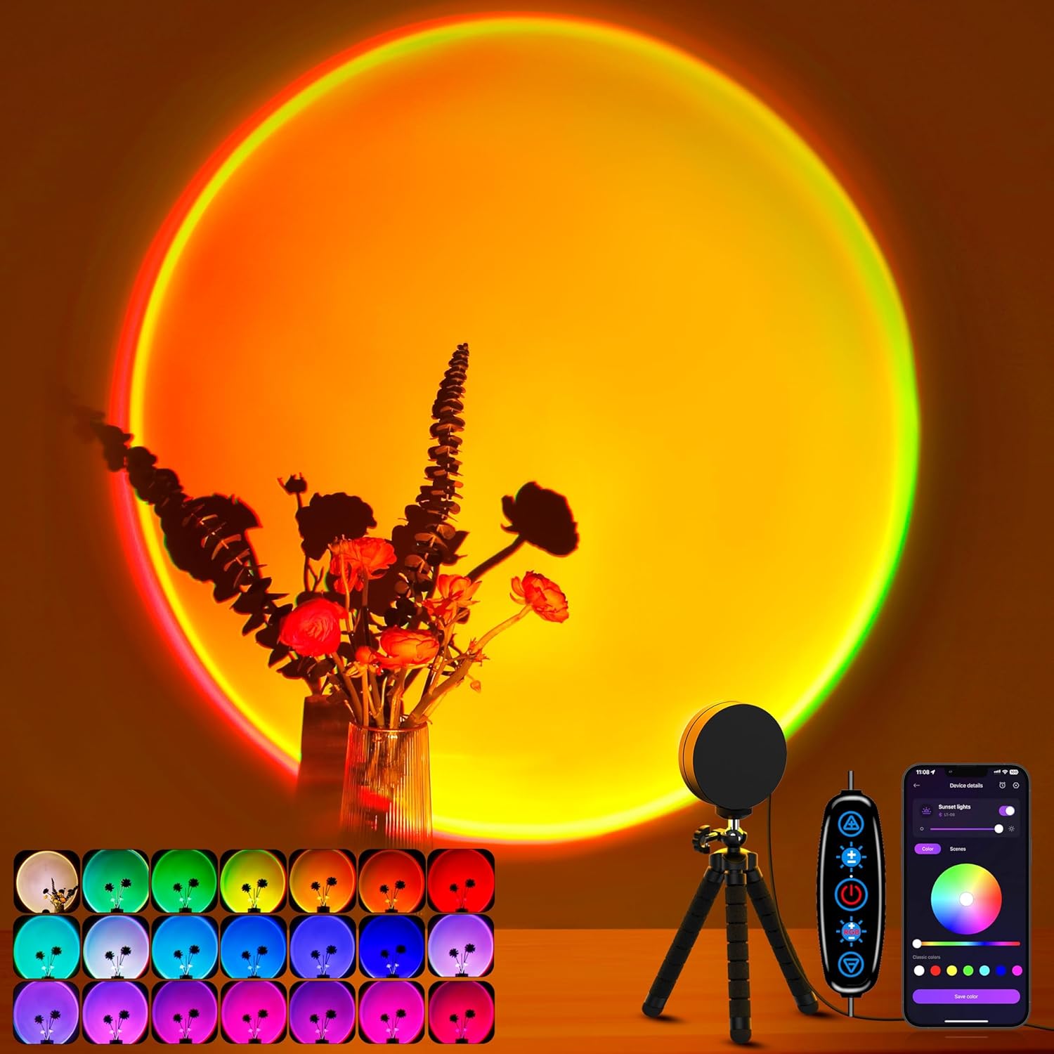 Sunset Lamp Projector Multicolor Changing LED Projection Lamp,Switch Button and APP Control 360 Degree Rotation Sunlight Lamp for Bedroom, Photography, Party, Tiktok Live, Room Decor - Image 2