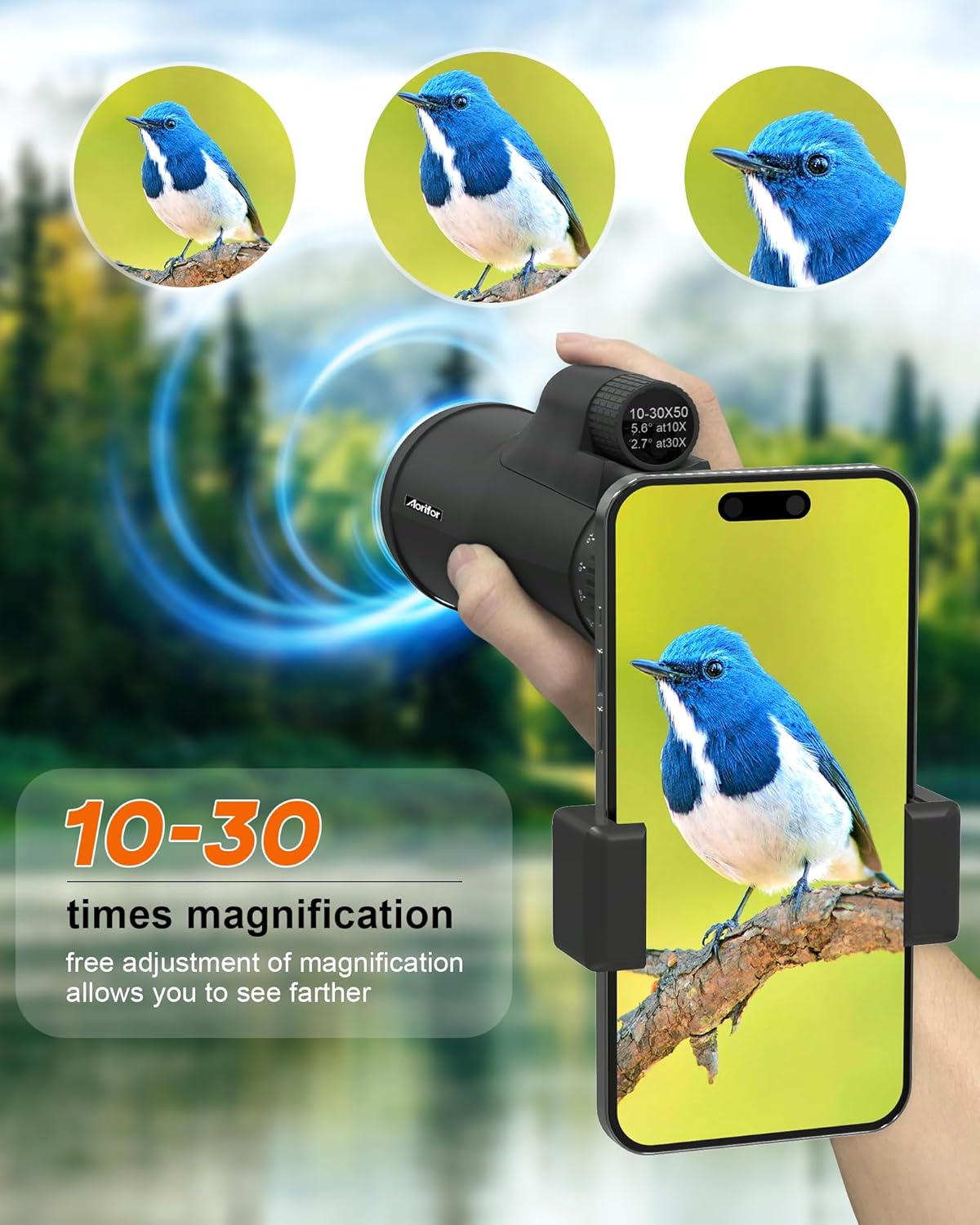 10-30x50 Monoculars for Adults High Powered with Smart Phone Holder & Upgraded Tripod, Starscope Monocular Military Grade for Outdoor Exploration, Bird Watching, and Scenic Viewing - Image 4