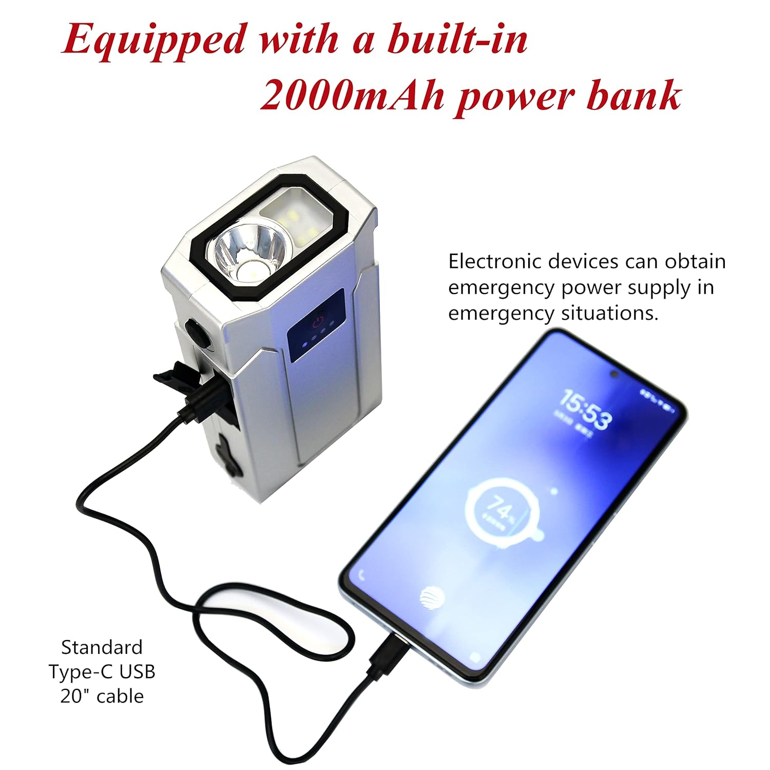 Mini Emergency Water Pump (1000ml/min) Compatible with Membrane Sawyer LifeStraw Personal Water Filter for Hiking, Built-in 2000mAh Power Bank, 3-Speed Adjustable Flashlight & SOS Signal Light, IPX3 - Image 7