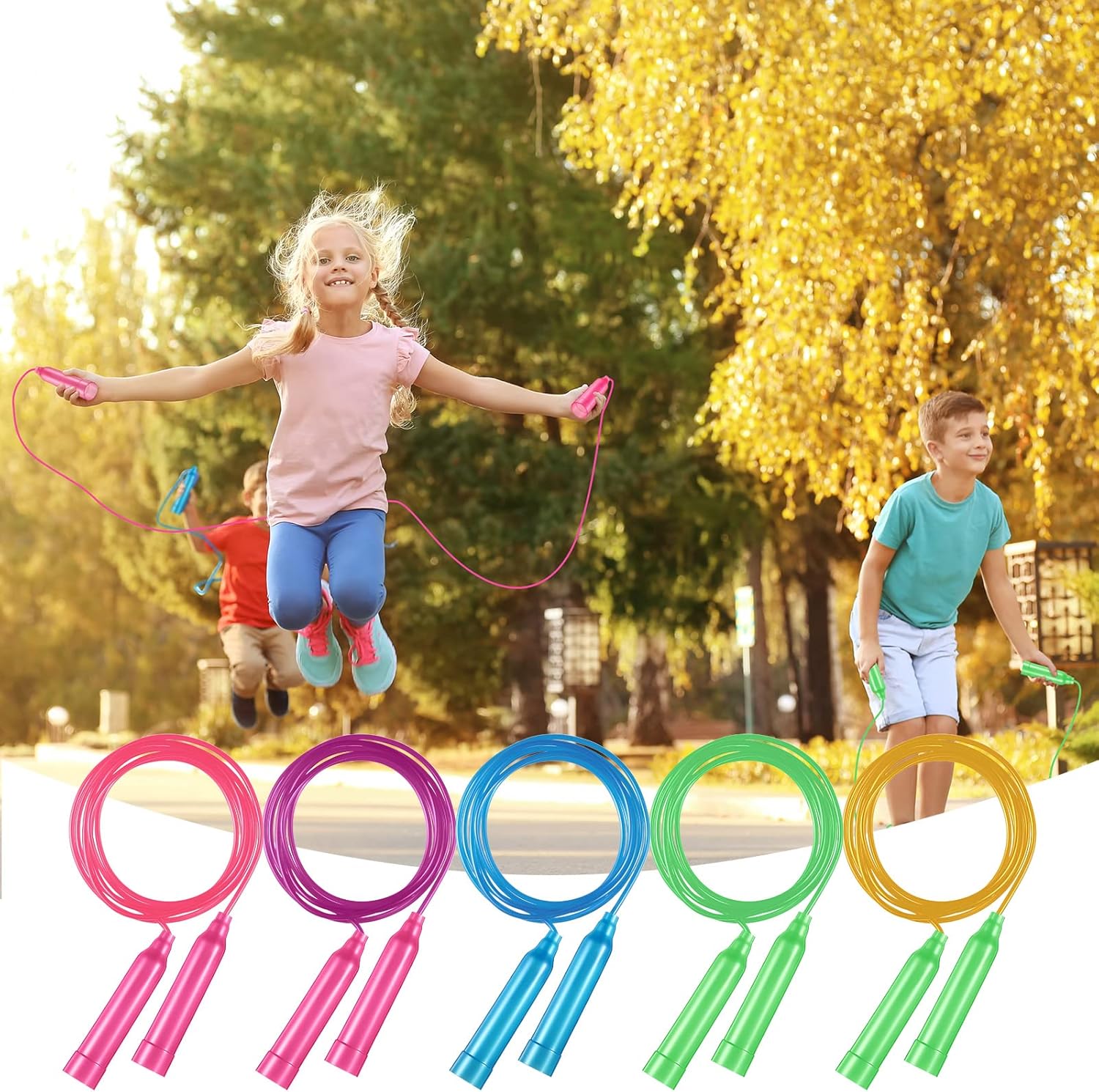 Yunsailing 30 Pcs Colorful Jump Ropes Bulk Plastic Jump Ropes for Kids 7.5 ft AdjustableJ umping String Outdoor Speed for Sports Birthday Party Activities (Multicolor) - Image 6