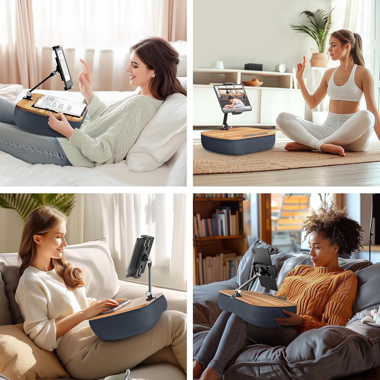 Lap Beanbag Cozy Kindle Pillow Stand for Bed with Adjustable Arm, 360° Tablet Holder, Fits 4.7"-13" Kindle, iPad, Phone, Lap Desk for Hands Free Reading in Bed, Couch, Sofa,Gray - Image 5