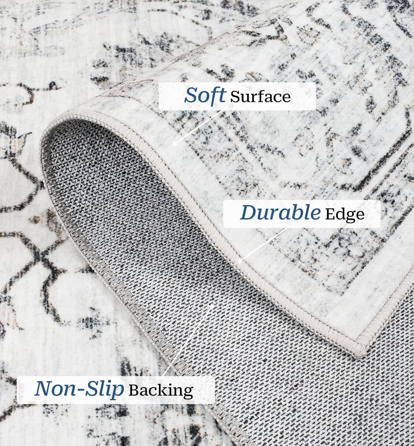 8x10 Area Rugs for Living Room - Stain Resistant Anti-Slip Backing Washable Rug,Rugs for Bedroom,Dining Room,Vintage Printed Large Area Rug (Ivory/Gray,8'x10') - Image 5