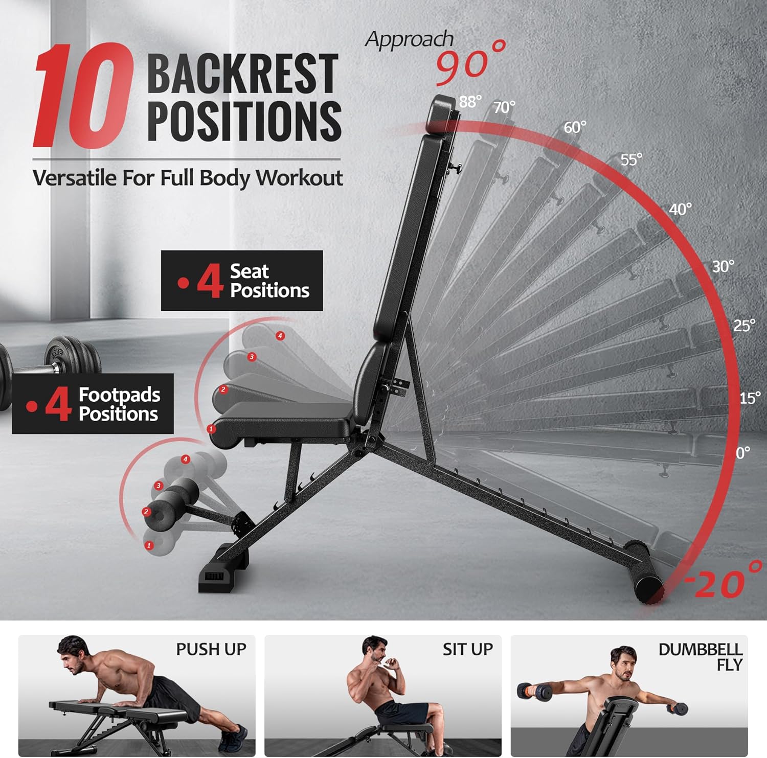 Adjustable Weight Bench for Home Gym with Headrest - Foldable Workout Bench Press, 800lb Capacity for Exercises Incline Flat Decline Sit-Ups - Image 6