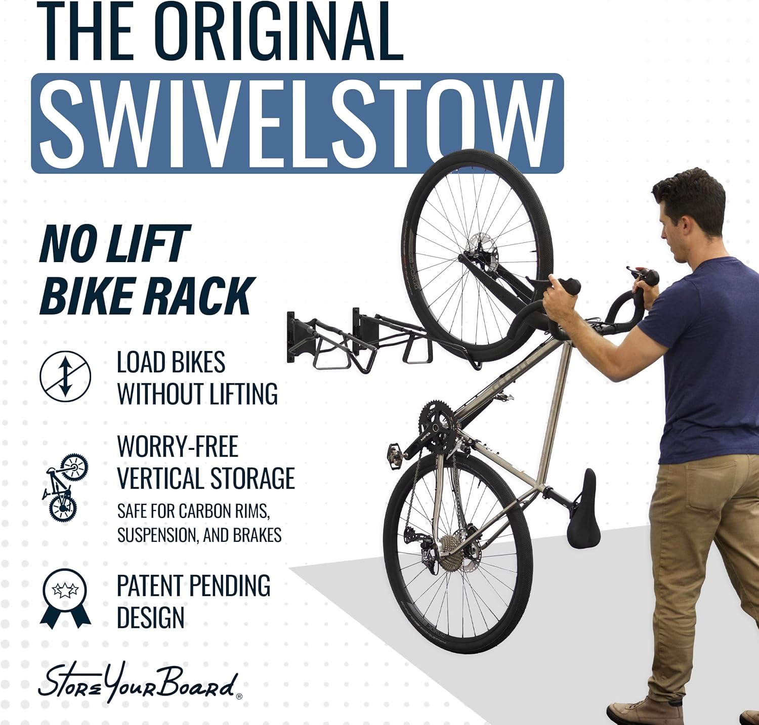StoreYourBoard SwivelStow Mountain Bike Storage 2-Pack, No Lift Swivel Bike Wall Mount, Heavy Duty Garage Bike Rack, MTB and e-Bike - Image 3