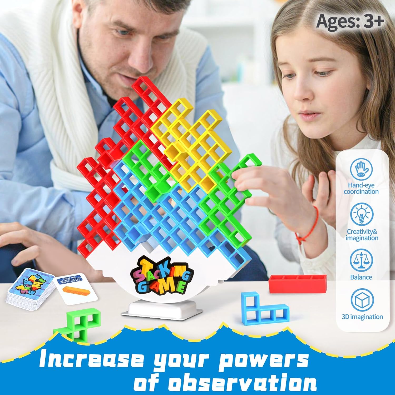 64PCS Stack Attack Game for Adult & Kids, Tetra Board Tower Games for Family Travel Party, 2 Players Balance Stacking Toy, Team Toys Building Block - Image 7
