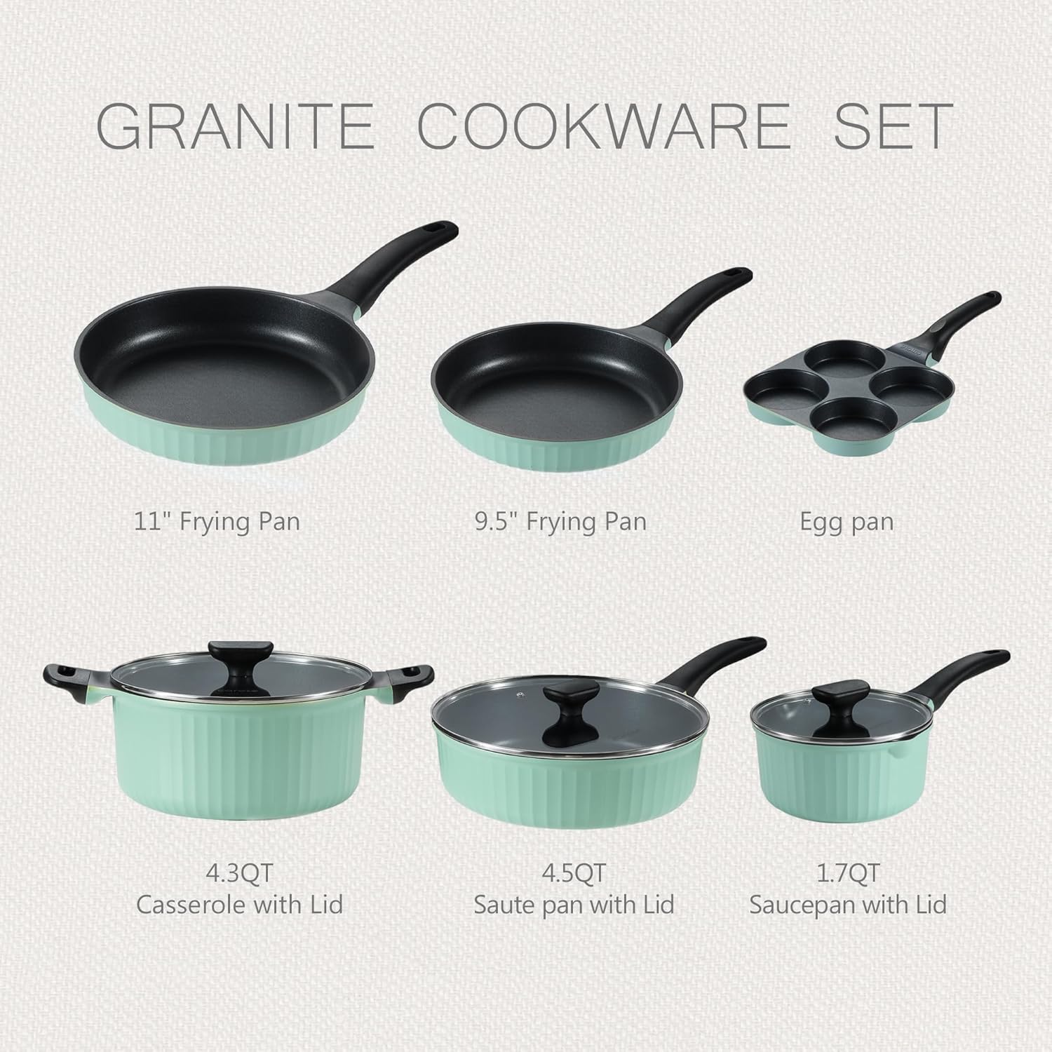 CAROTE Pots and Pans Set,Nonstick Cookware set, Induction Cookware, Non Stick Kitchen Cooking Set, with Frying Pans Set,Egg Pan - Image 3