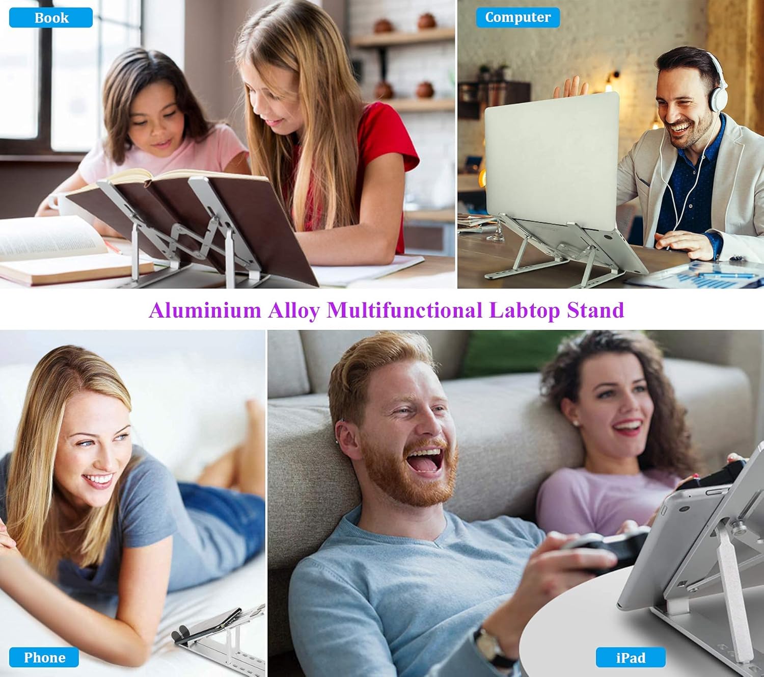 Laptop Stand, Laptop Riser Computer Stand for Desk, Adjustable Aluminum Foldable Portable Desktop Holder, Compatible with MacBook Air pro, iPad, Lenovo, 10-15.6” Laptop and Tablets (Silver) - Image 5