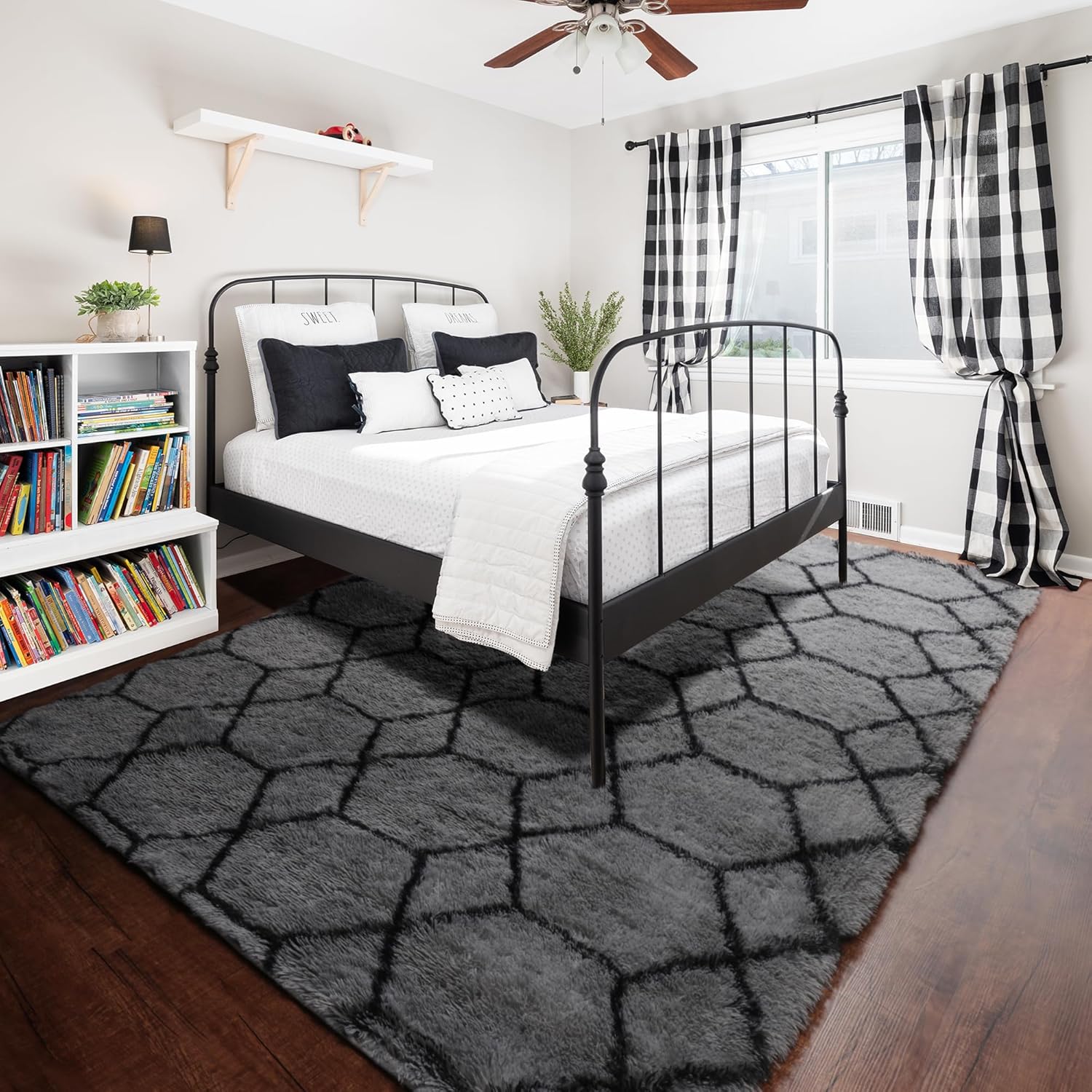 ONASAR 8x10 Area Rugs for Living Room, Fluffy Grey and Black Bedroom Rug, Washable Geometric Boho Large Soft Plush Shaggy Fuzzy Floor Carpet for Nursery Kids Classroom Playroom Dorm Home Decor - Image 7
