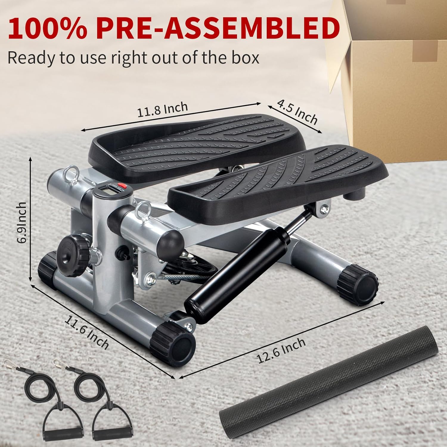 Ktaxon Steppers for Exercise at Home, Stair Stepper Mini Stepper with Resistance Bands, Adjustable Height, Super Quiet, 330LBS Weight Capacity and LED Display for Home Workouts - Image 8