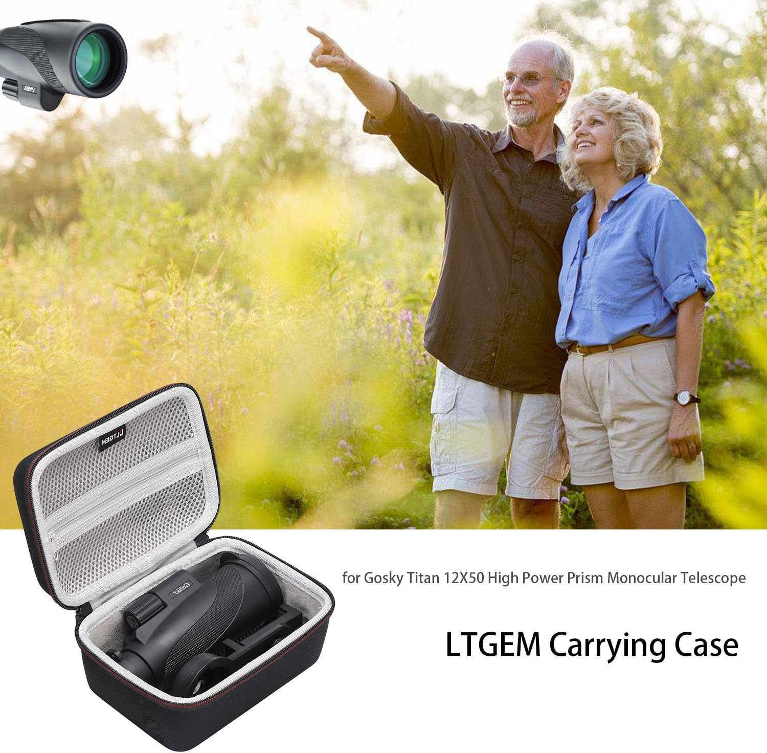 LTGEM Monocular Case Hard Carrying Case Compatible for Gosky 12X55 or Titan 12X50 or Pankoo 40X60 High Power Prism Monocular Telescope - Image 3