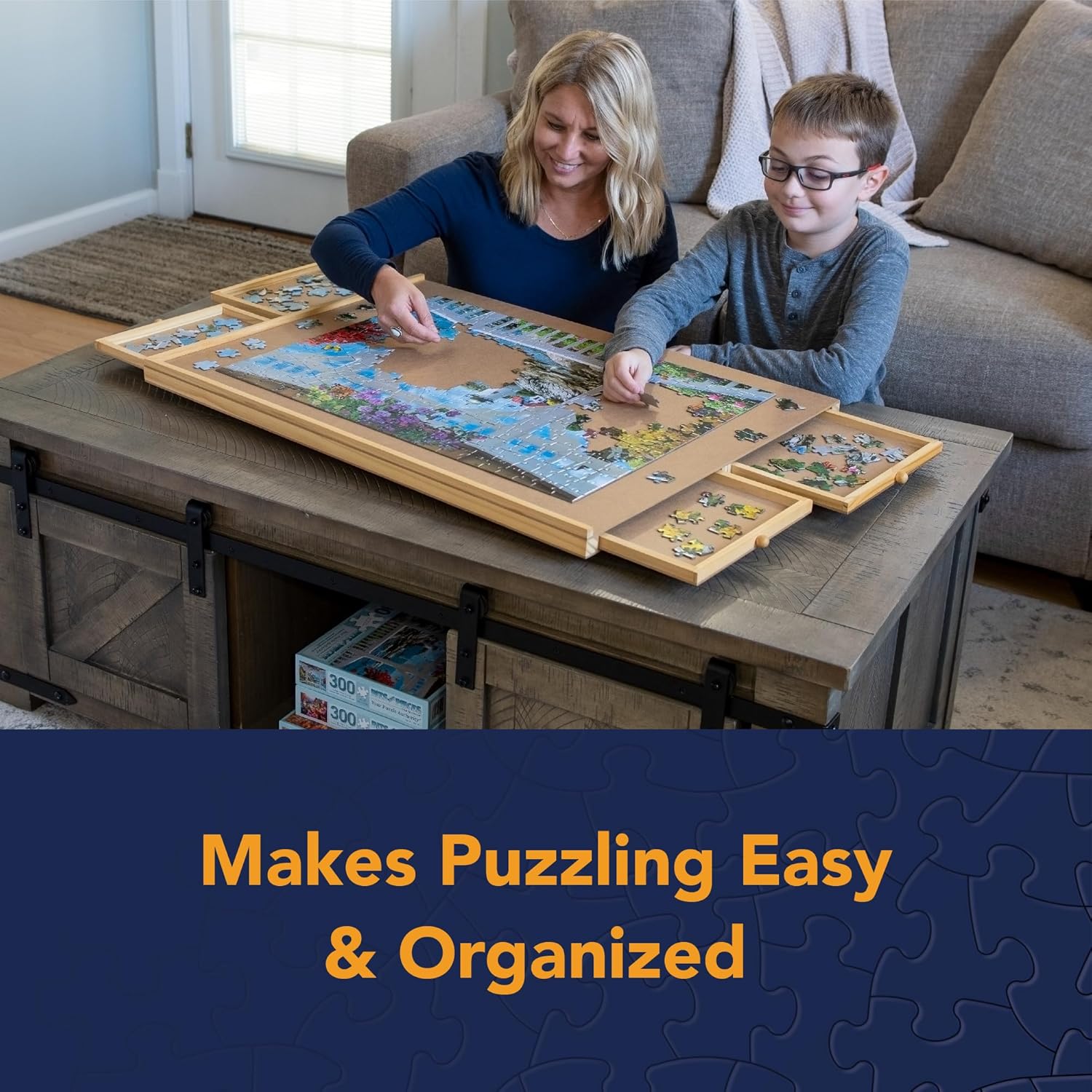 Bits and Pieces Rotating Puzzle Board with Drawers – 1000 Piece Jigsaw Puzzle Table Organizer with Lazy Susan Spinner – The Original Premium Wooden Puzzle Board for Adults, Portable & Durable Design - Image 4