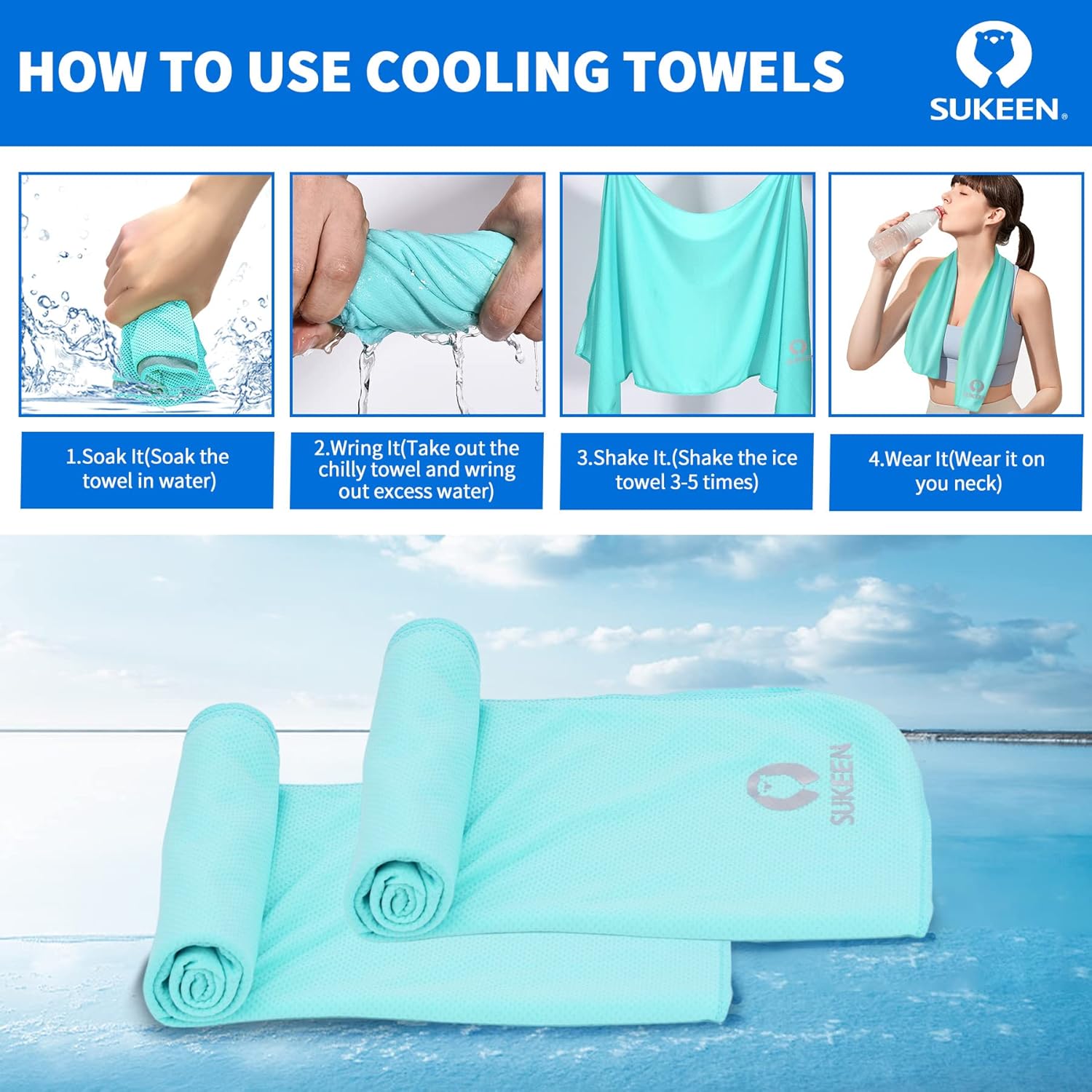 Sukeen [4 Pack Cooling Towel (40"x12"),Ice Towel,Soft Breathable Chilly Towel,Microfiber Towel for Yoga,Sport,Running,Gym,Workout,Camping,Fitness,Workout & More Activities - Image 4
