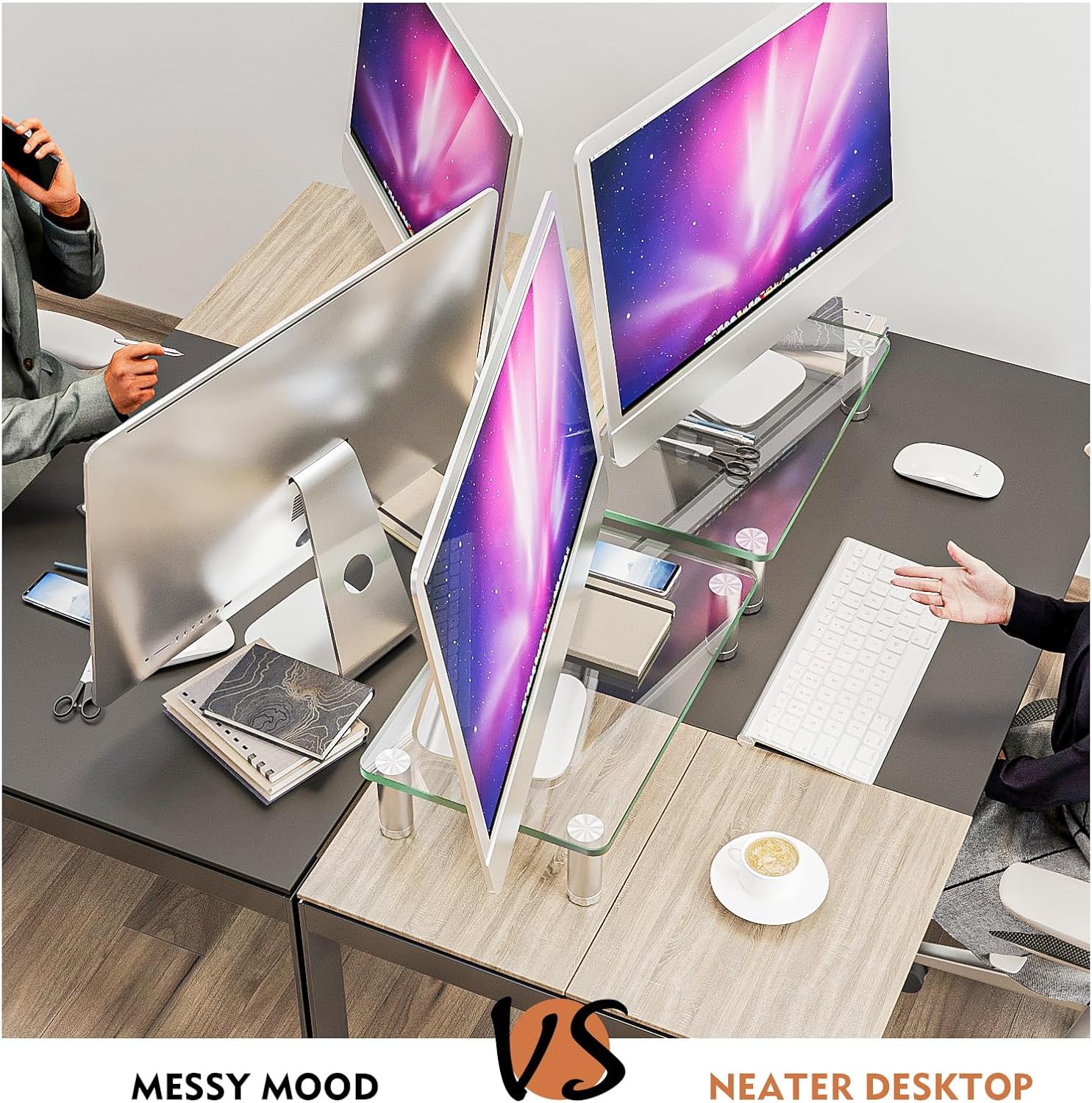 2 Pack Computer Monitor Riser with Height Adjustable Multi Media Desktop Stand for Flat Screen LCD LED TV, Laptop/Notebook/Xbox One - Image 4