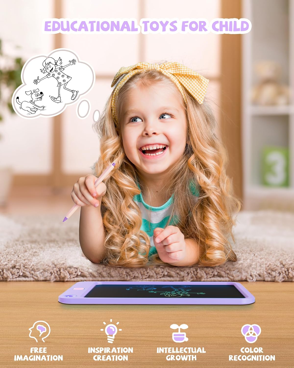 LCD Writing Tablet 10 Inch, Toys for 3 4 5 6 7 8 9 10 Year Old Boys Girls, Colorful Doodle Board Drawing Tablet, Gift for Boys Toddlers Age 3-12 Years, Memo Board, Drawing Pads with Lanyard(Purple) - Image 5