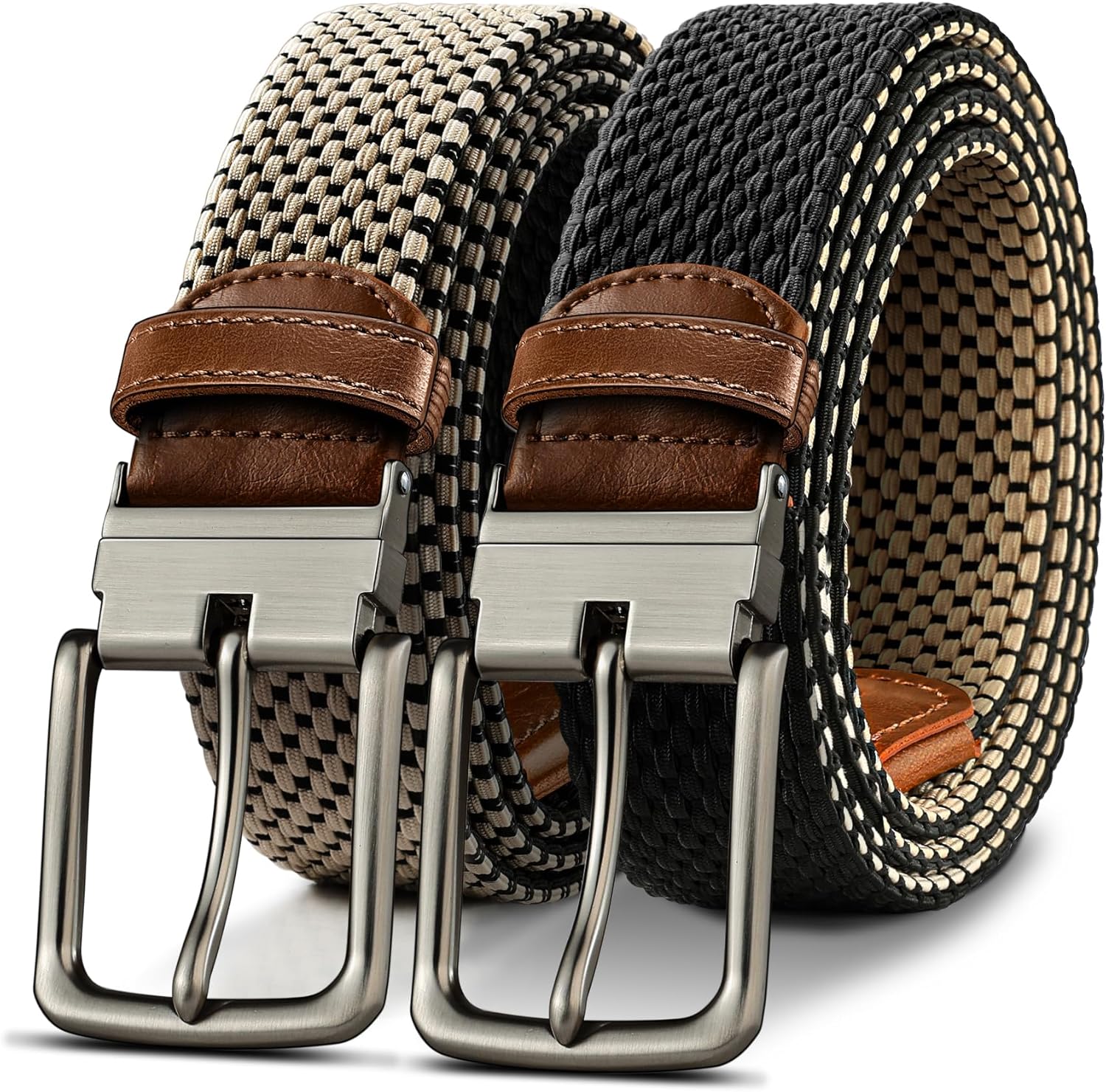 KEMISANT Braided Belt Reversible,Elastic Stretch Belt for Gift Men Golf Casual 1 3/8",2 In 1 Belt - Image 2