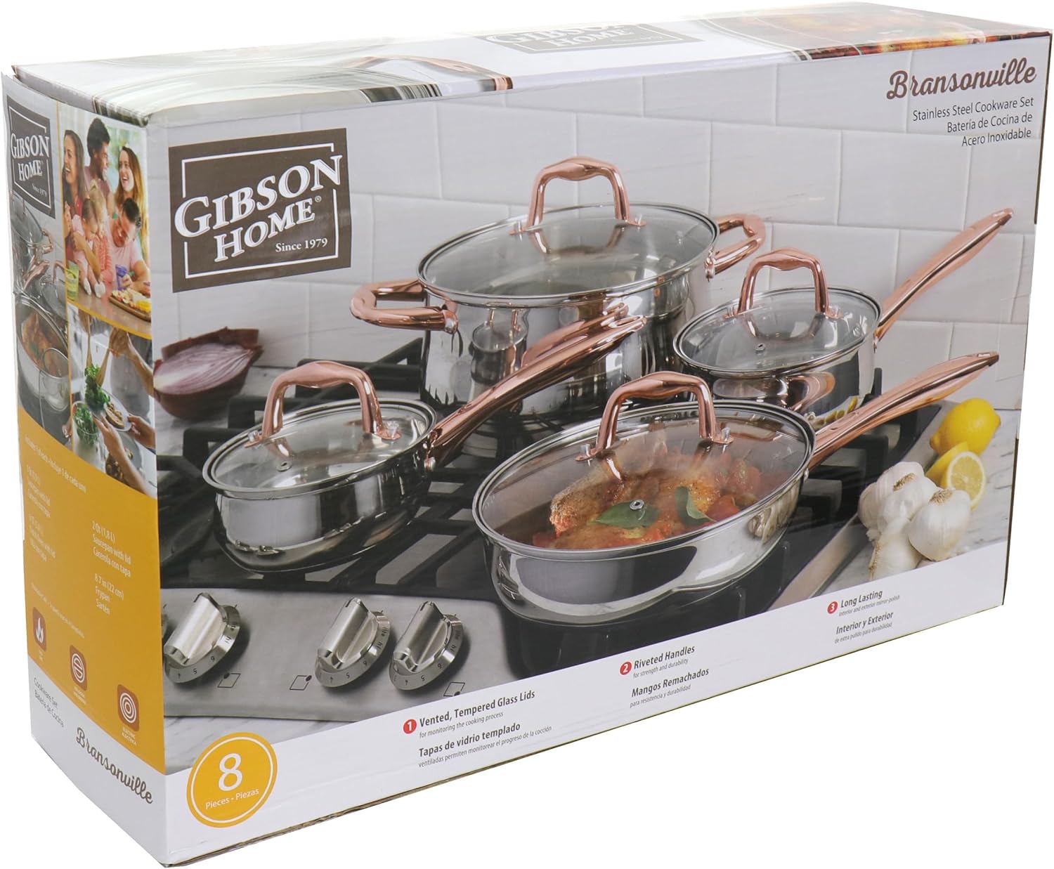 Gibson Home Bransonville 8 Piece Stainless Steel Cookware Set in Chrome and Bronze - Image 11