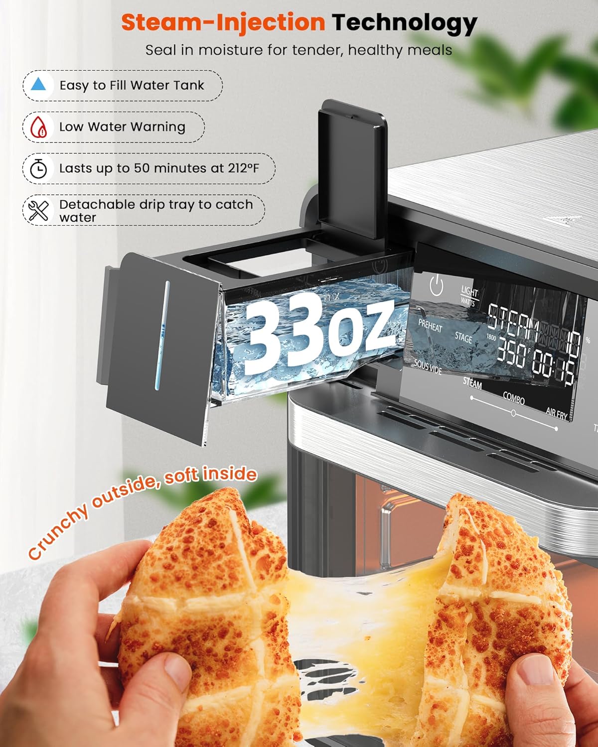 Nuwave Combi Steam Oven, 16Qt All-in-One Stainless Steel Multi-Cooker: Air Fry, Toast, Steam, Sous Vide & More, Precise 50-450°F, Adjustable Moisture, 120 Presets, Programmable Memories, Easy to Clean - Image 7