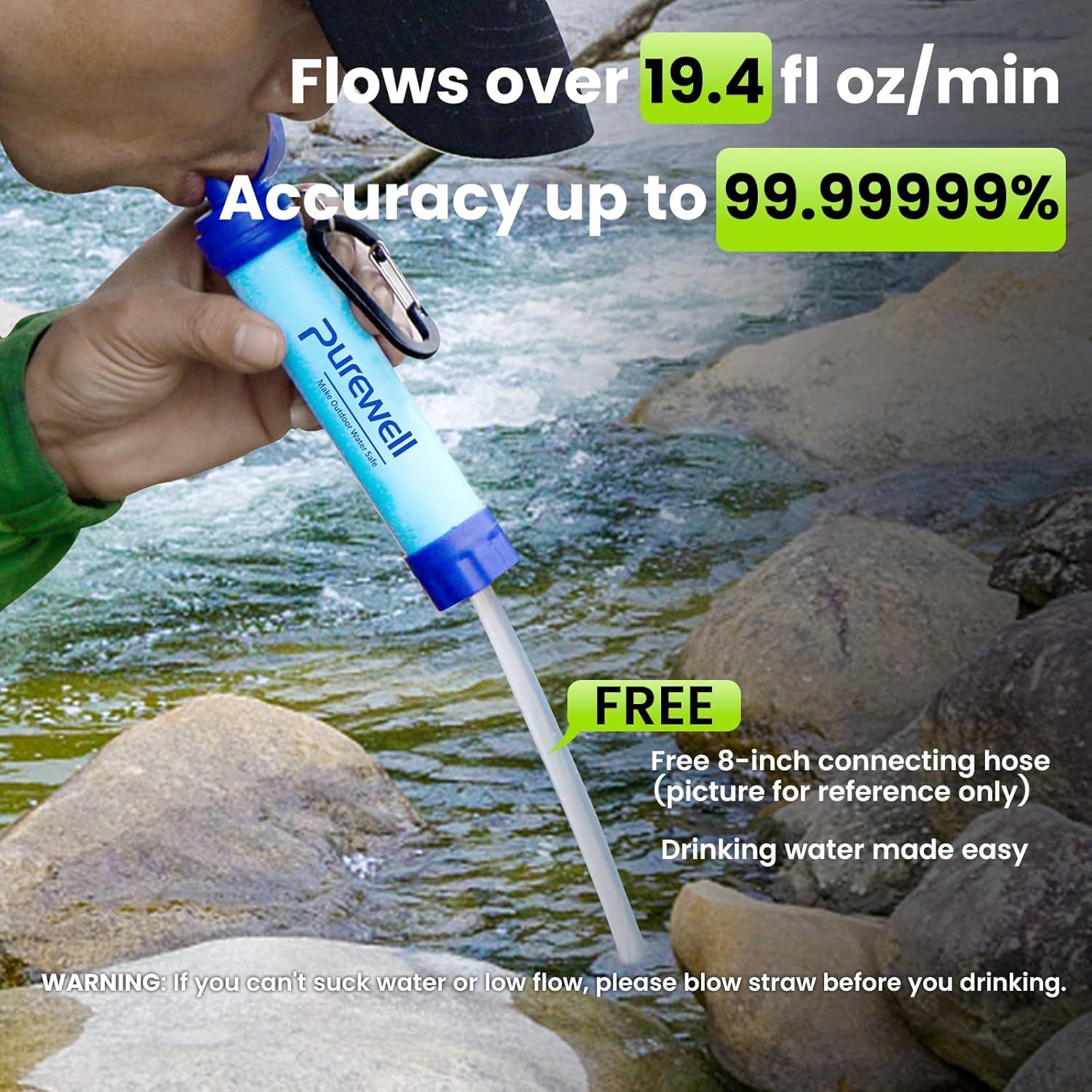 Purewell Outdoor Water Filter Personal Water Filtration Straw Emergency Survival Gear Water Purifier for Camping Hiking Climbing Backpacking - Image 4