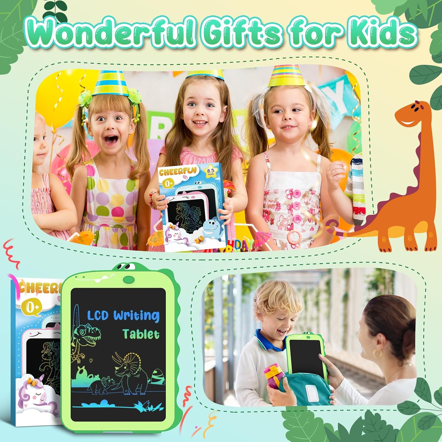 Easter Gifts for Kids LCD Writing Tablet for Kids Toys 8.5" Toddler Toys Learning Drawing Board Dinosaur Toys for 3 4 5 6 7 Year Old Boys Girls Birthday Gifts Idea Light Doodle Pad - Image 4