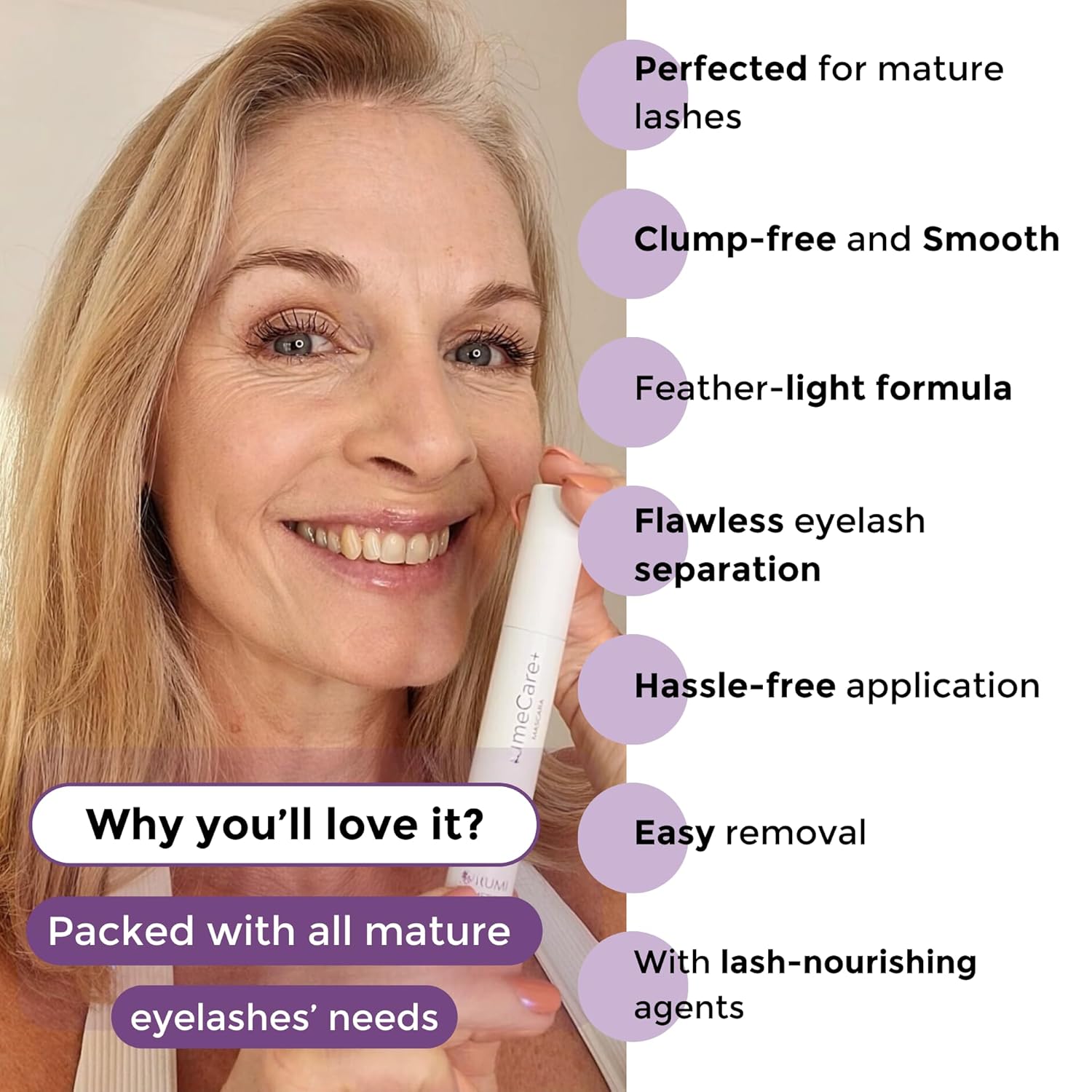VolumeCare+ Mascara For Older Women - Extreme Length and Volume 2-in-1 Formula - No Clumps, Long-Wearing, Hypoallergenic Mascara For Sensitive Eyes (Natural Black) - Image 4