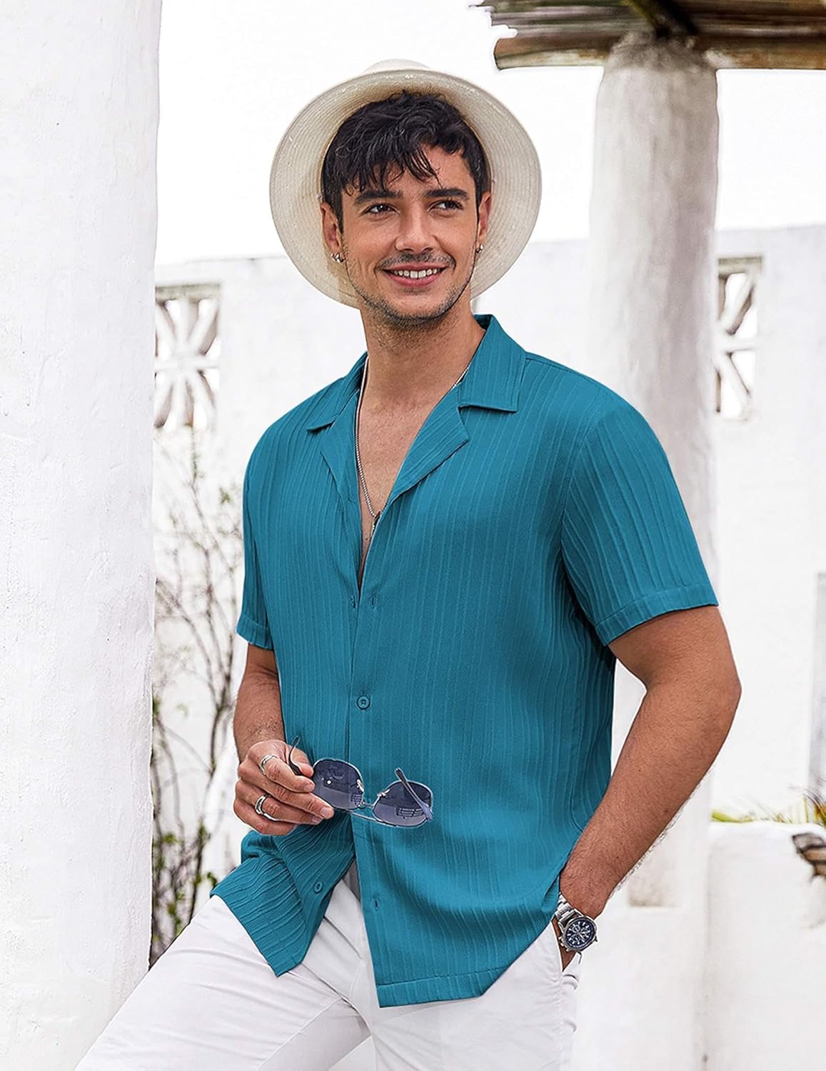 COOFANDY Men's Casual Shirts Short Sleeve Button Down Shirts Fashion Textured Summer Beach Shirt - Image 4