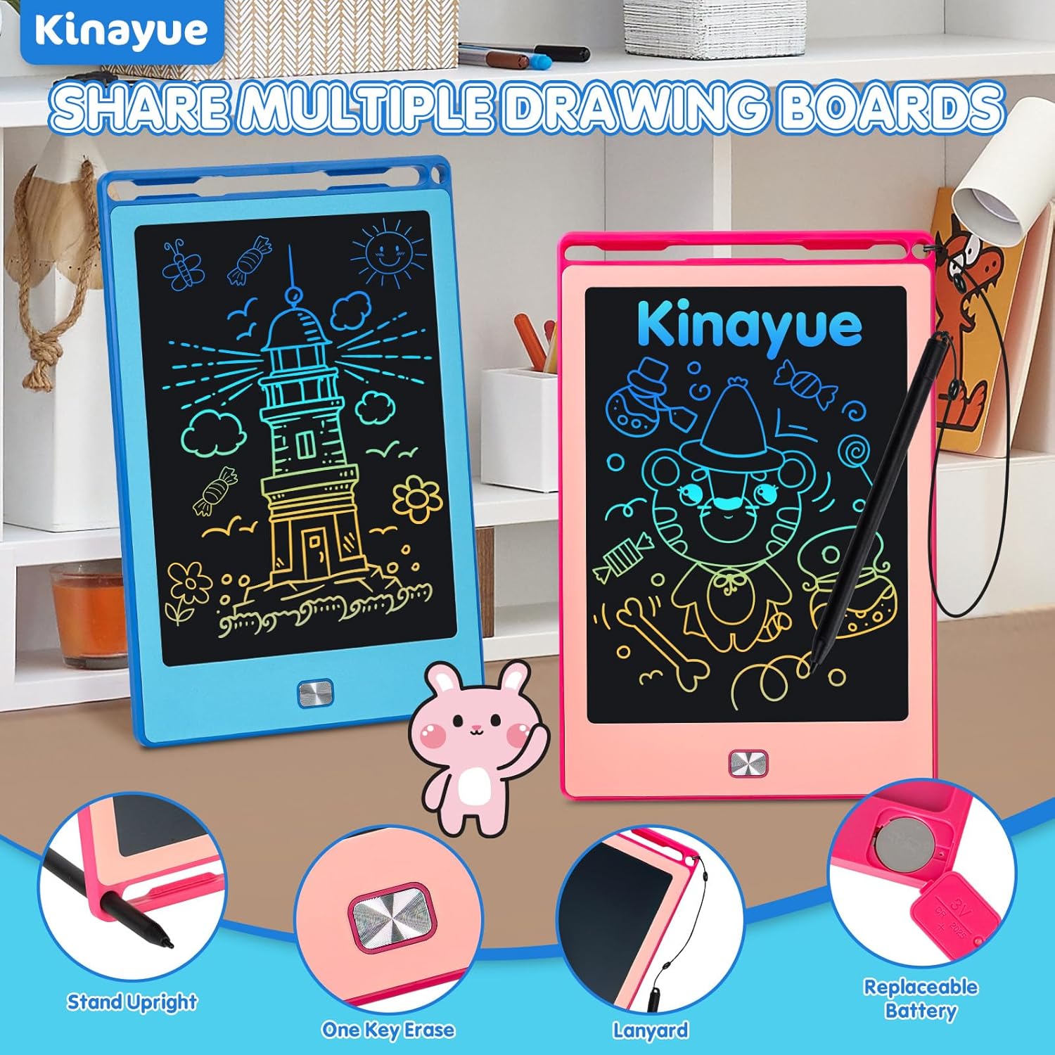 2 Pack LCD Writing Tablet for Kids,8.5 Inch Doodle Board Drawing Tablet Colorful Educational Toys for Boys Girls Reusable Road Travel Game Toy Gifts for 3 4 5 6 7 8 Years Old (Blue+Pink - Image 5