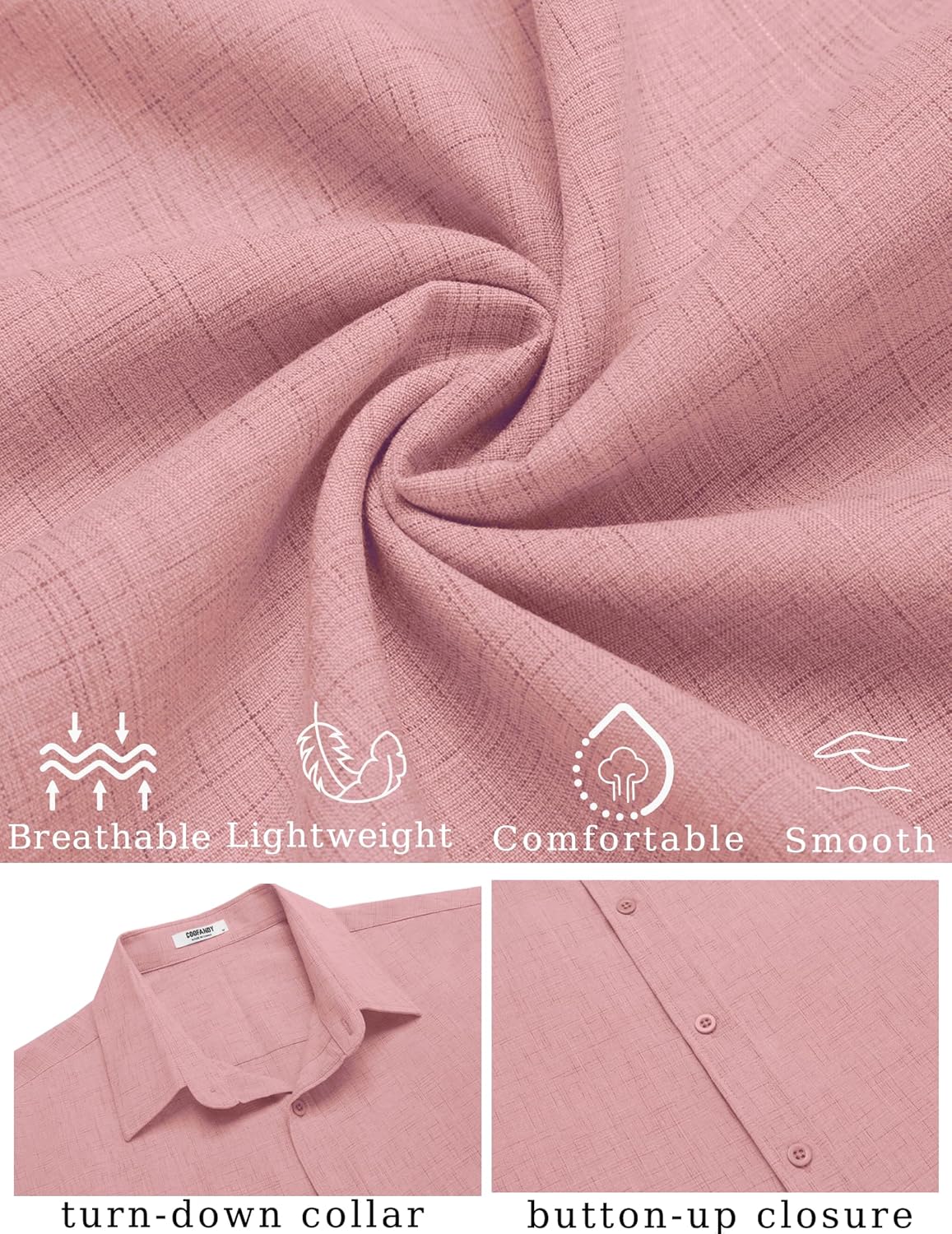 COOFANDY Mens Linen Shirt Casual Short Sleeve Button Down Shirt Summer Beach Vacation Wedding Wear - Image 5