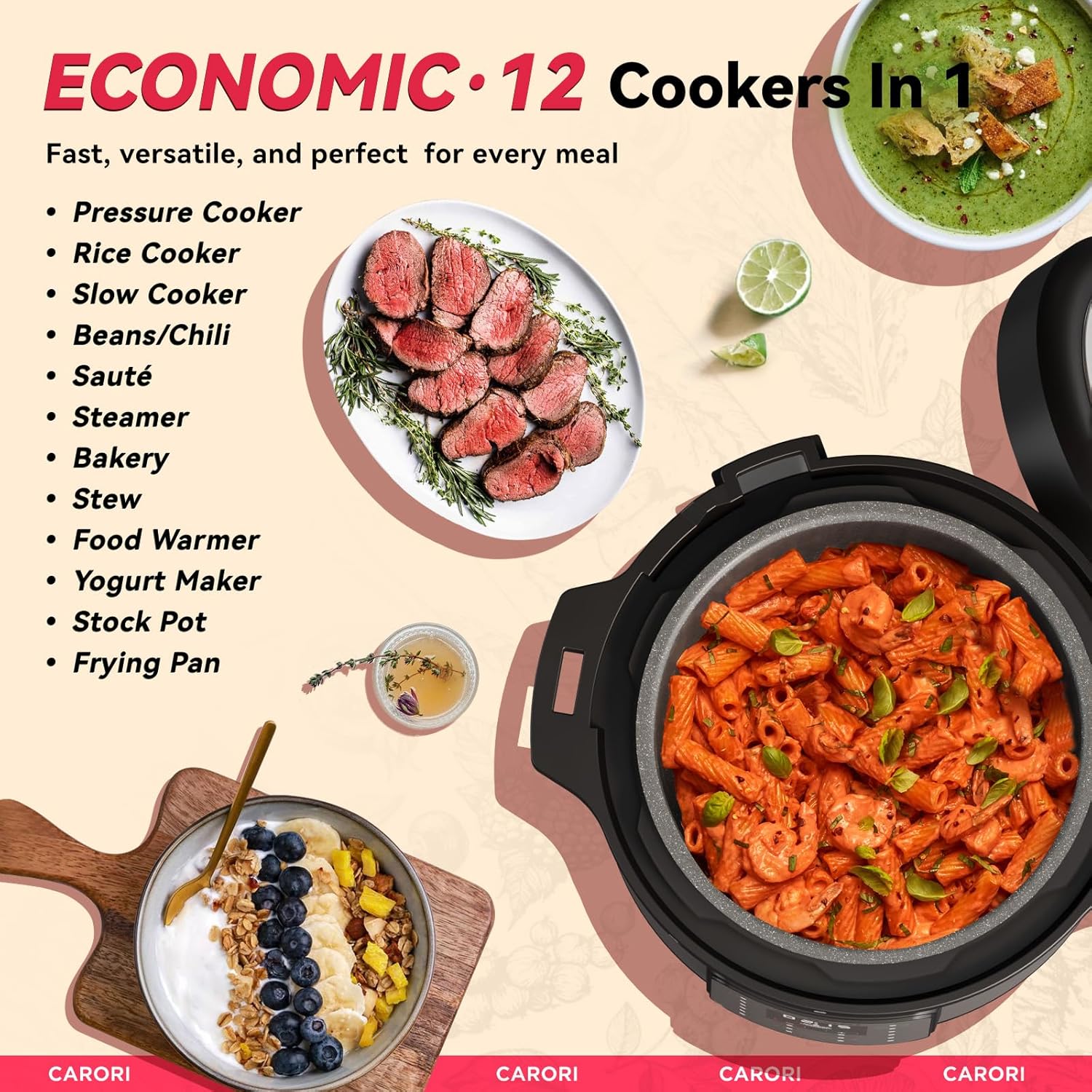 1200W 12-in-1 Electric Pressure Cooker 8Qt, Stainless Steel Pressure Cooker, Slow Cook Rice Cooker Steamer Sauté, Yogurt Maker, Warmer & Sterilizer with Recipe, Safer Venting Design, Sliver - Image 3