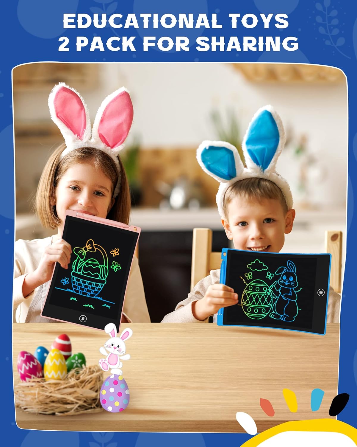 bravokids 2 Pack LCD Writing Tablet for Kids,10 inch Colorful Doodle Board Drawing Pad for Kids, Kids Travel Toy Activity Game, Birthday Gifts for 3 4 5 6 Year Old Boys and Girls Toddlers - Image 3