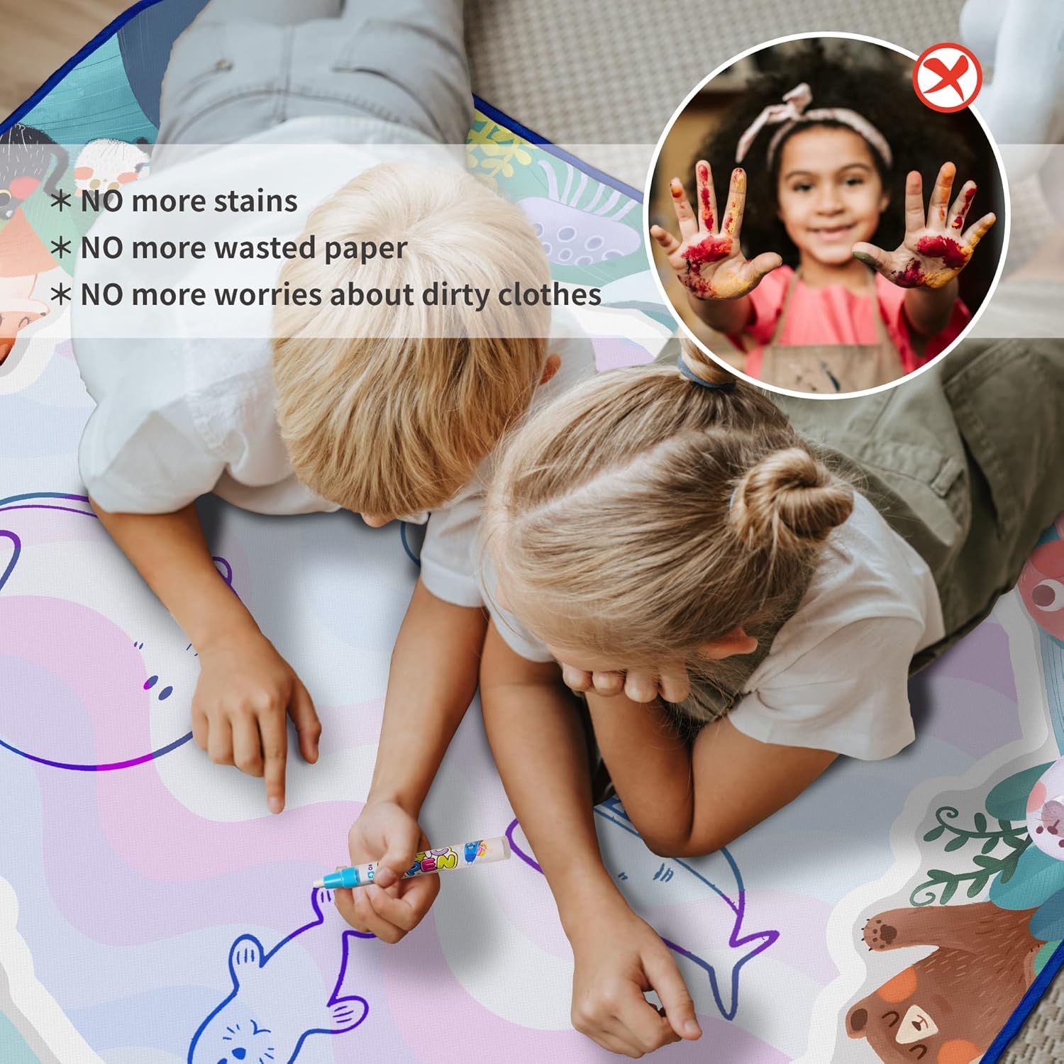bemece Water Doodle Mat 40 x 32 Inches Aqua Painting Drawing Mat Mess Free Learning Toy Mat Early Education Gifts for Kids ChildrenToddlers Aged 3 4 5 6 7 Years Old - Image 10