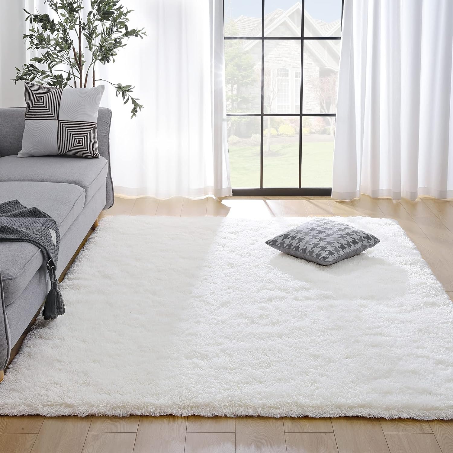 Kelarea Super Soft Shaggy Rug Fluffy Bedroom Carpets, 5x8 Feet Cream White, Modern Indoor Fuzzy Plush Area Rugs for Living Room Dorm Home Decorative Kids Girls Children's Floor Rugs - Image 2